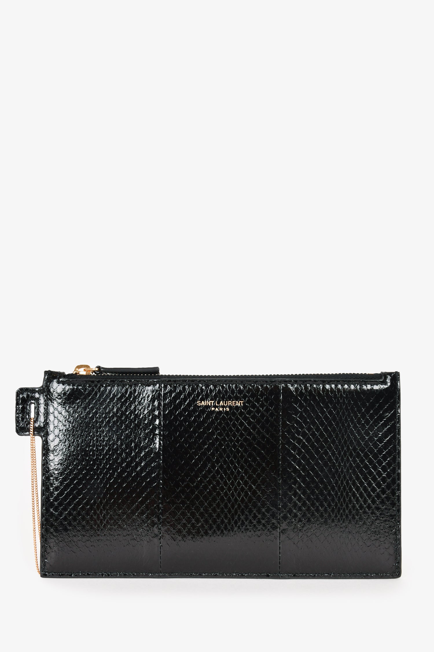 Saint Laurent Black Snake Embossed Wristlet