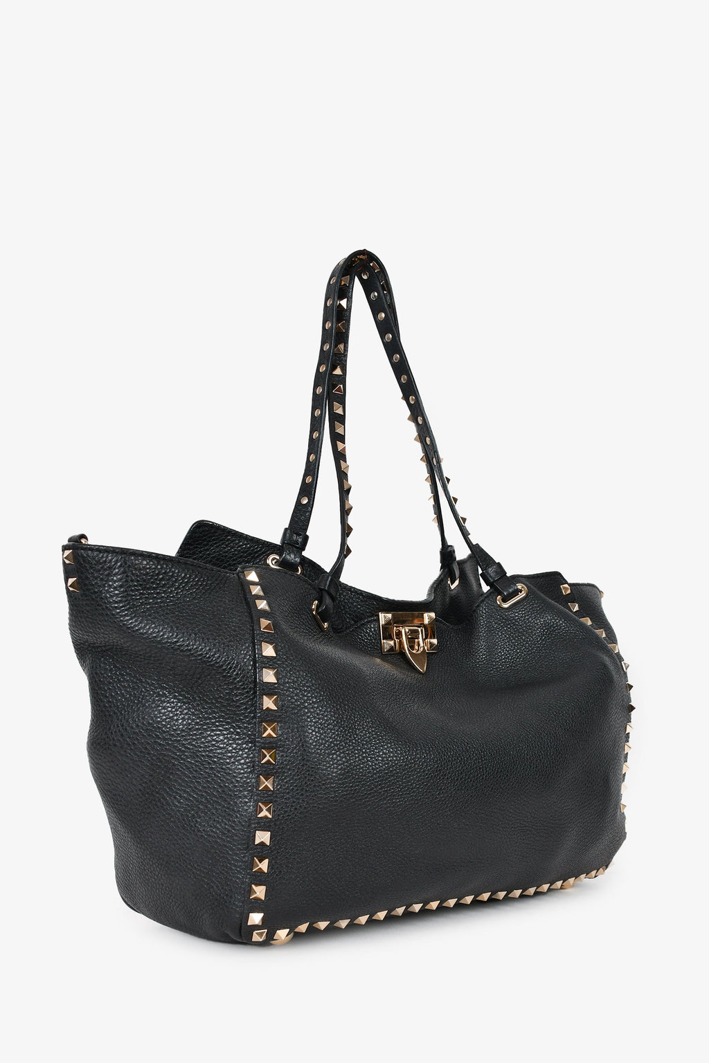 Valentino Black Leather Rockstud Tote with Strap