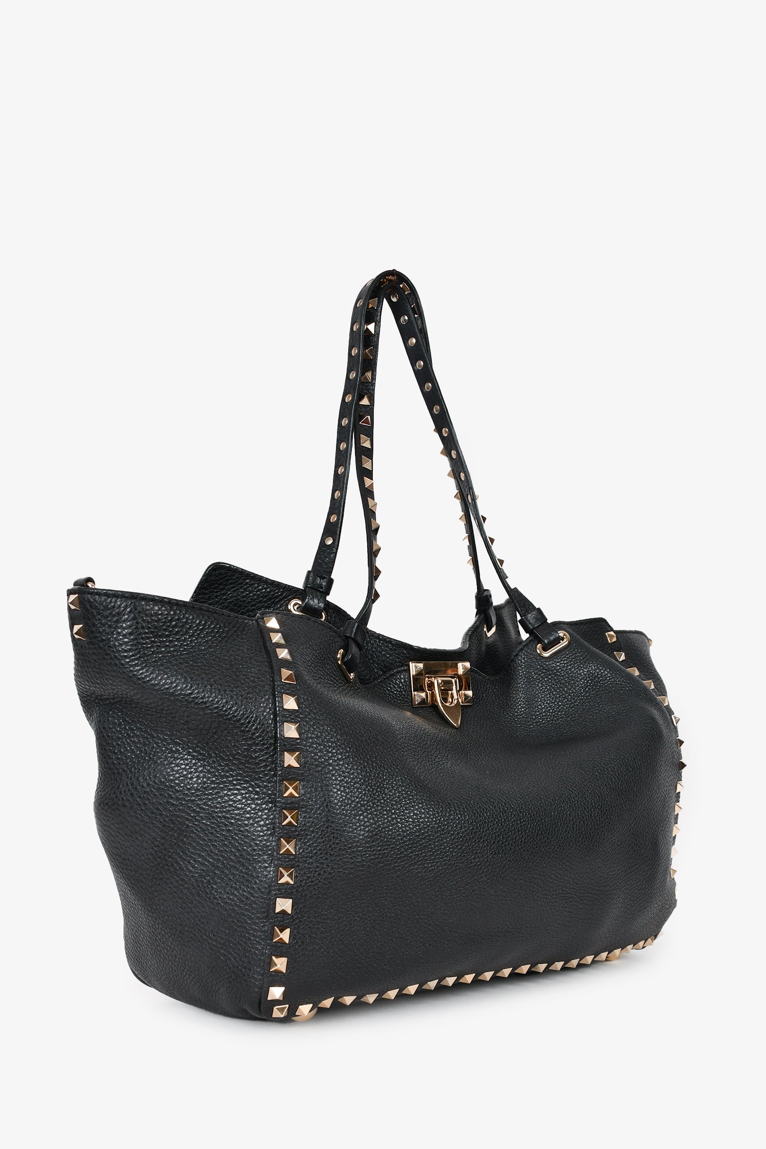 Valentino Black Leather Rockstud Tote with Strap