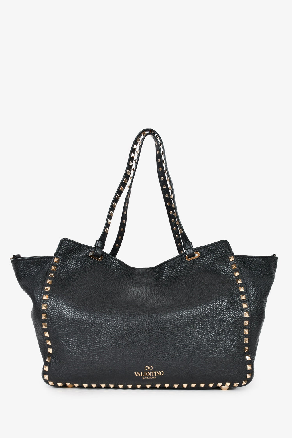 Valentino Black Leather Rockstud Tote with Strap