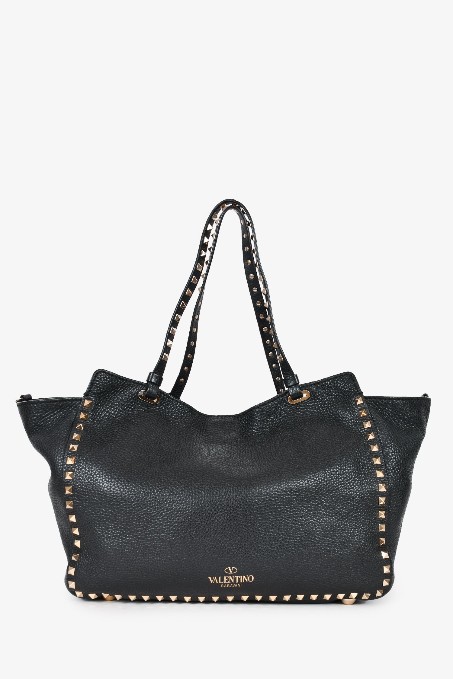 Valentino Black Leather Rockstud Tote with Strap