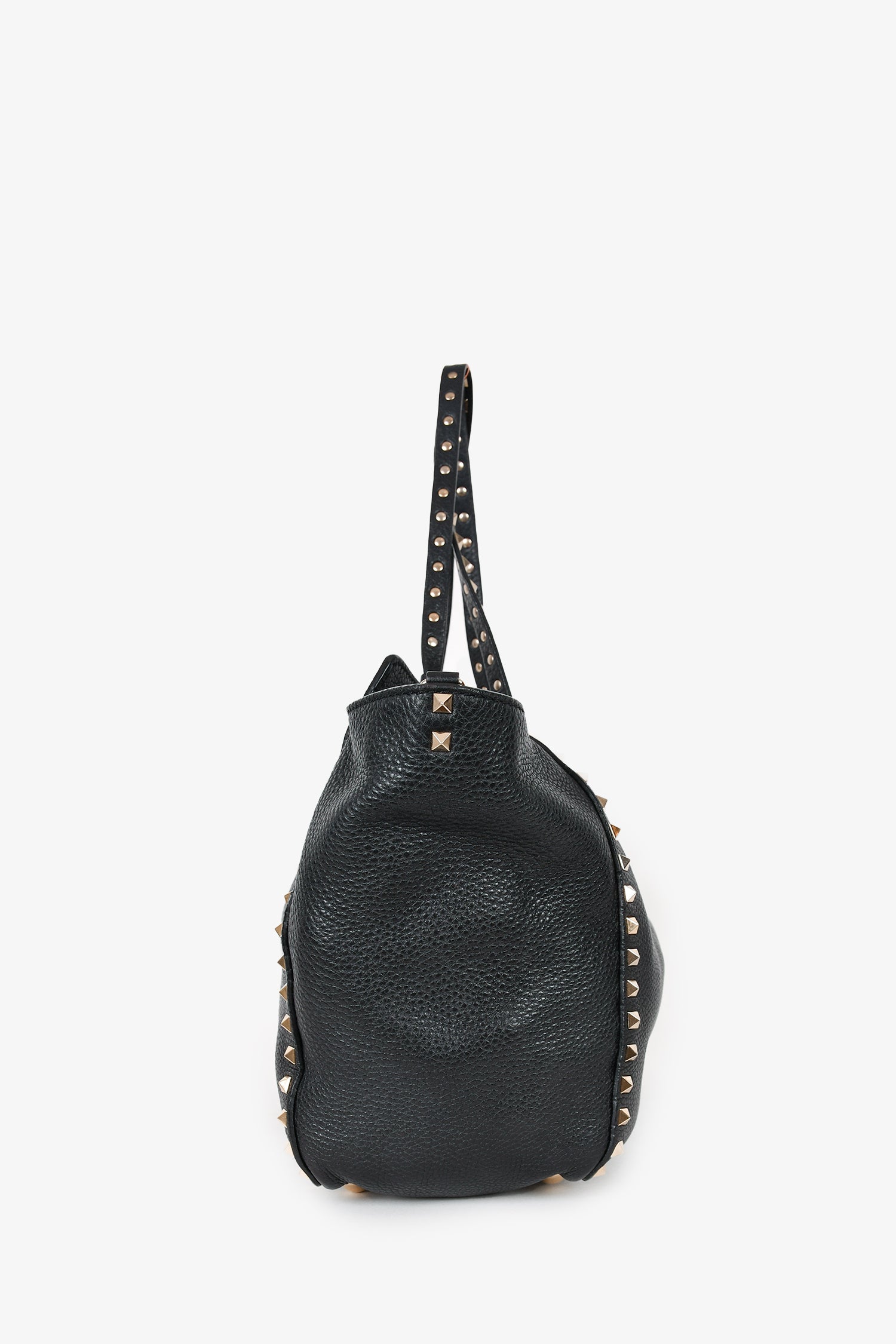 Valentino Black Leather Rockstud Tote with Strap