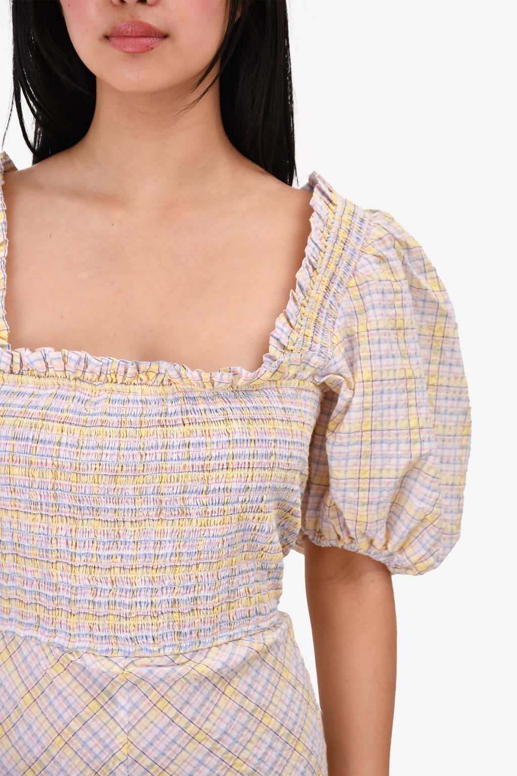 Ganni Pastel Plaid Cotton Smock Dress Size 42