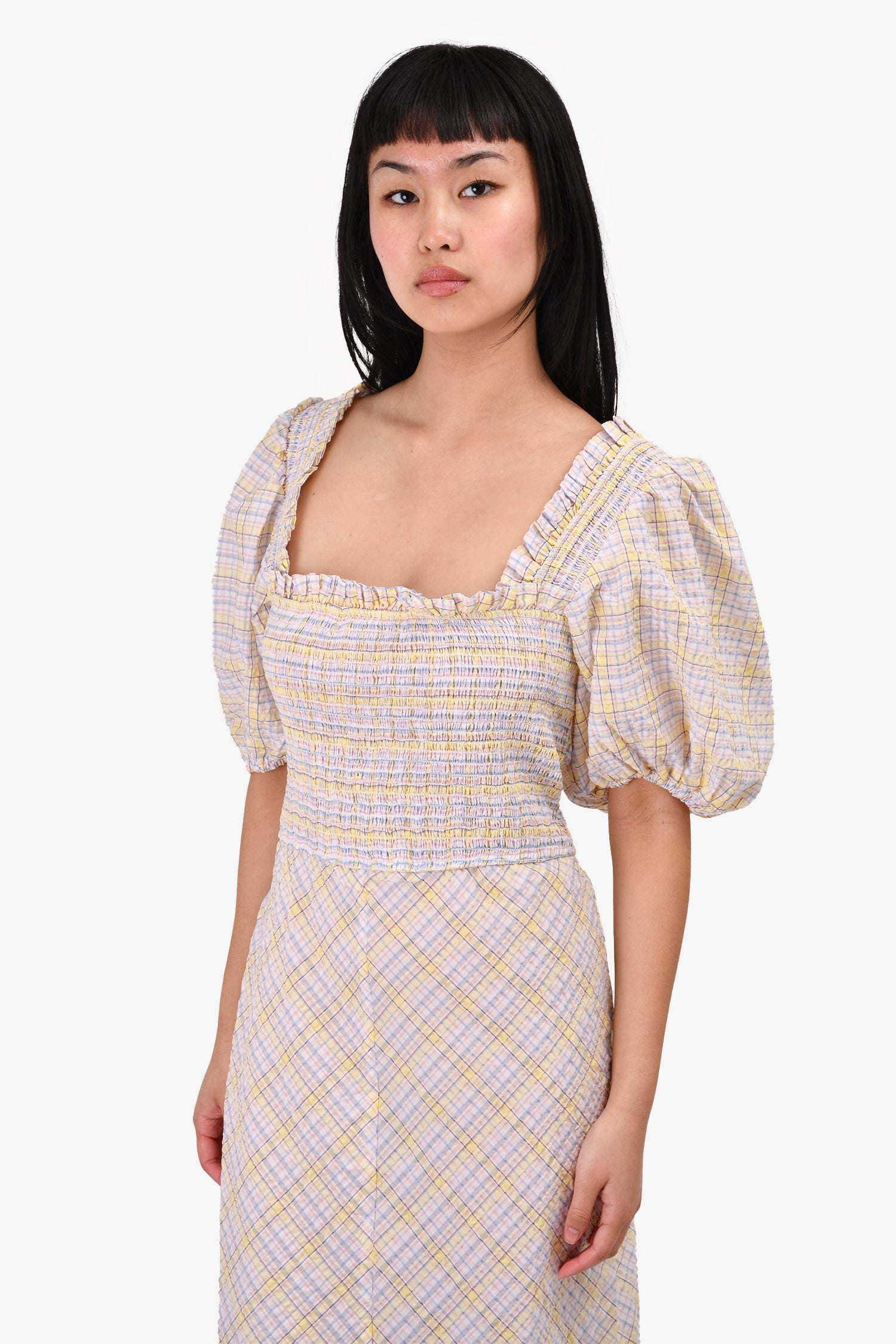 Ganni Pastel Plaid Cotton Smock Dress Size 42