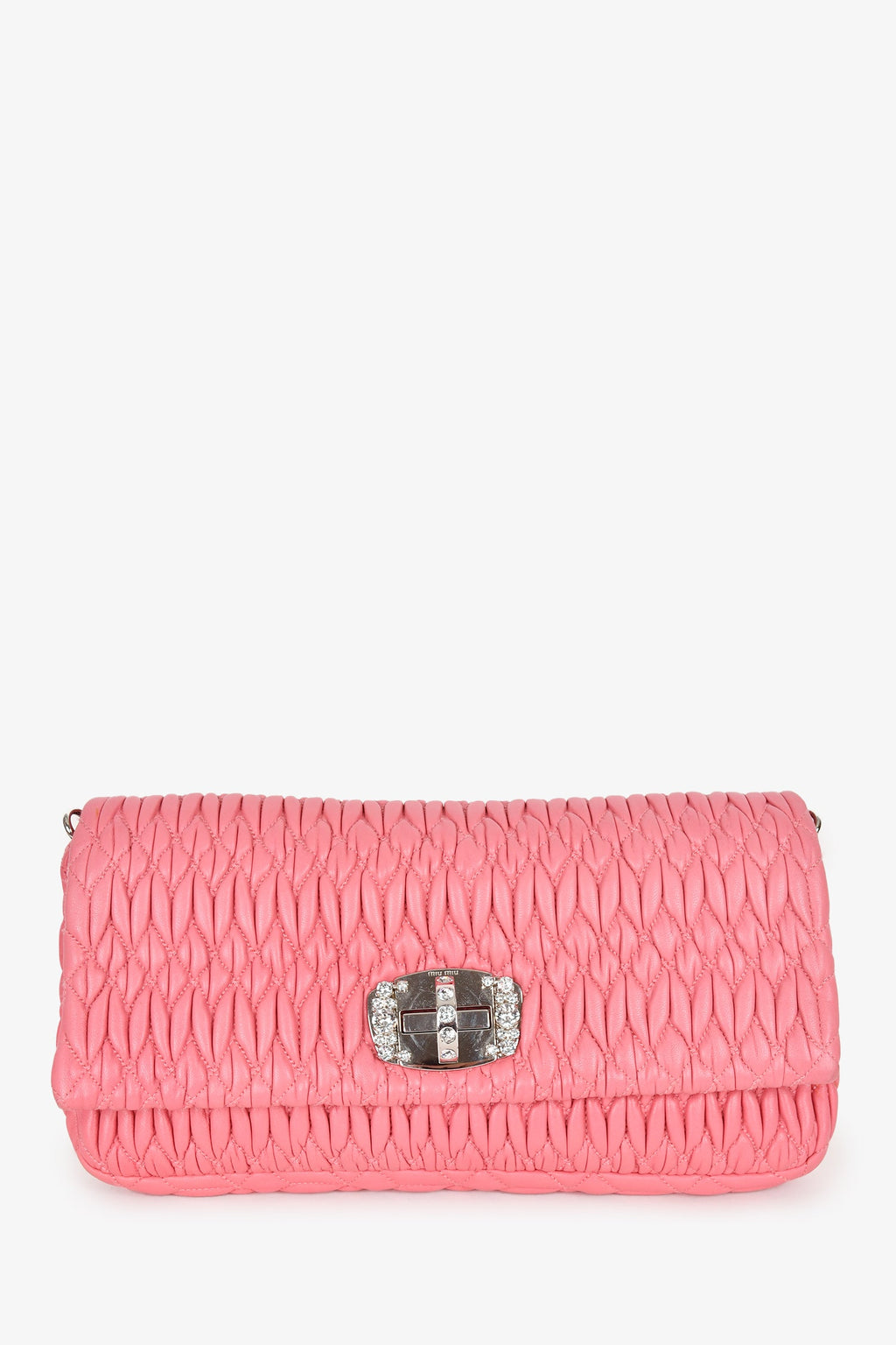 Miu Miu Pink Matelasse Leather Crystal Strap Shoulder Bag