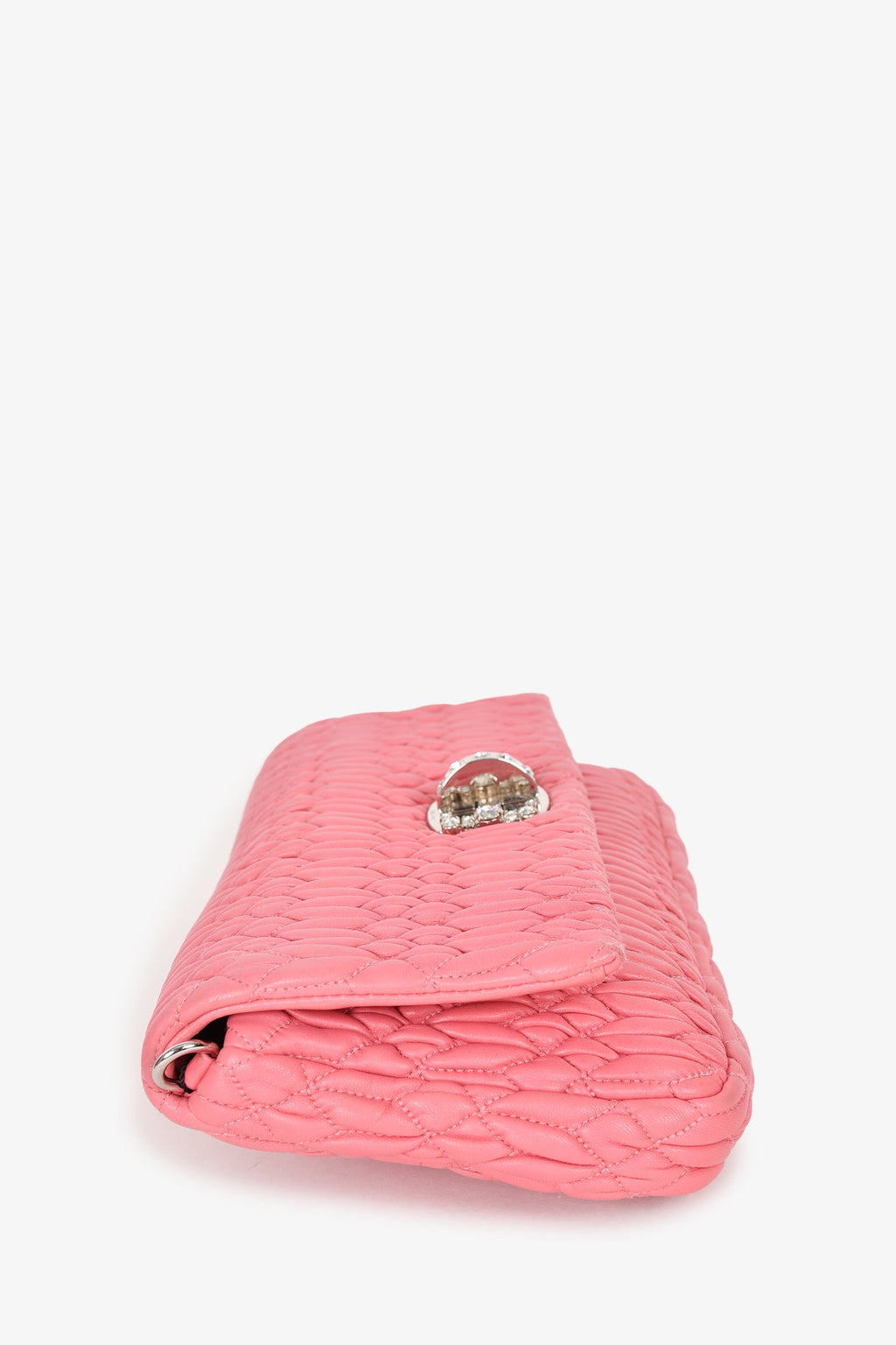 Miu Miu Pink Matelasse Leather Crystal Strap Shoulder Bag