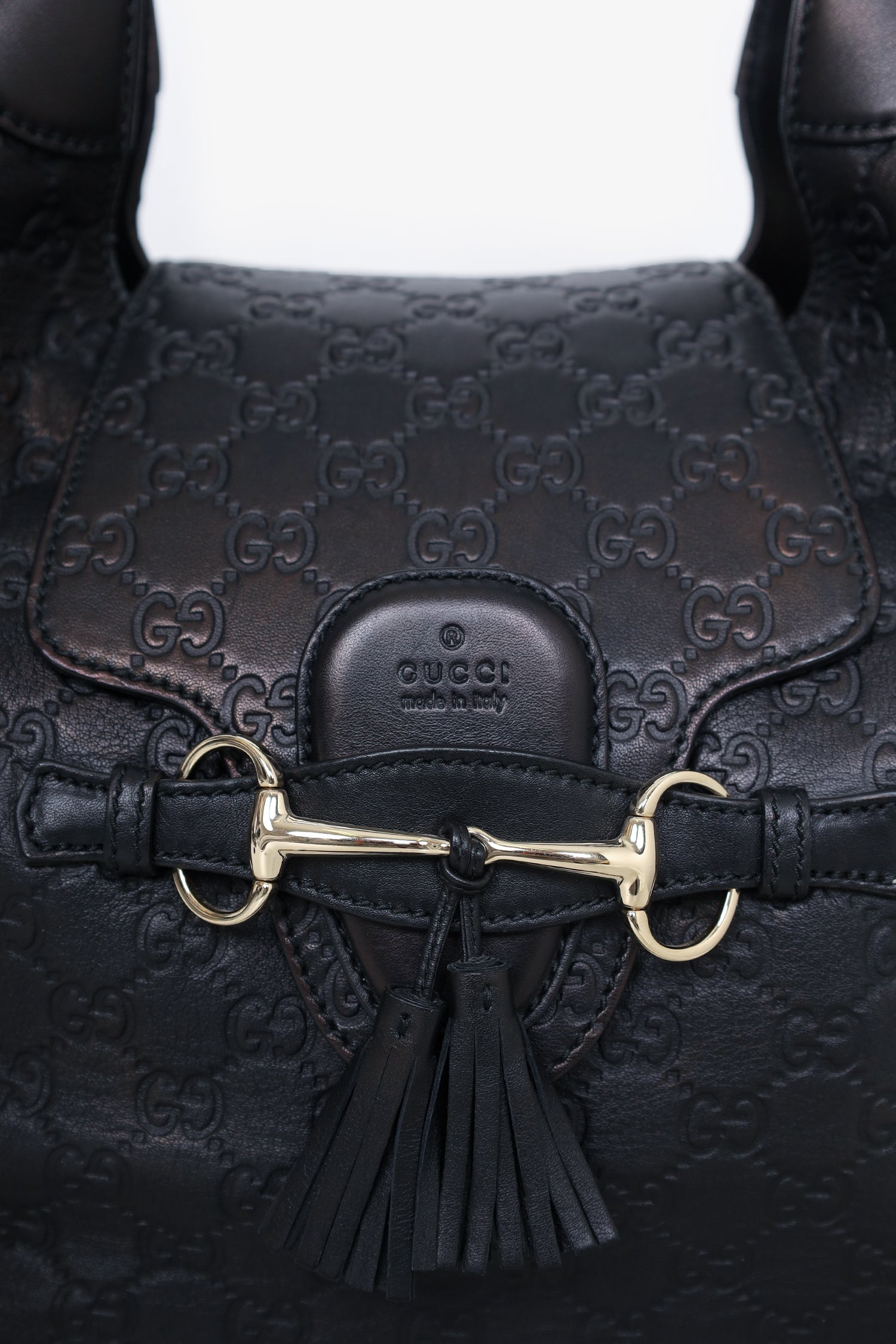 Gucci Black GG Signature Medium Emily Flap Hobo Shoulder Bag