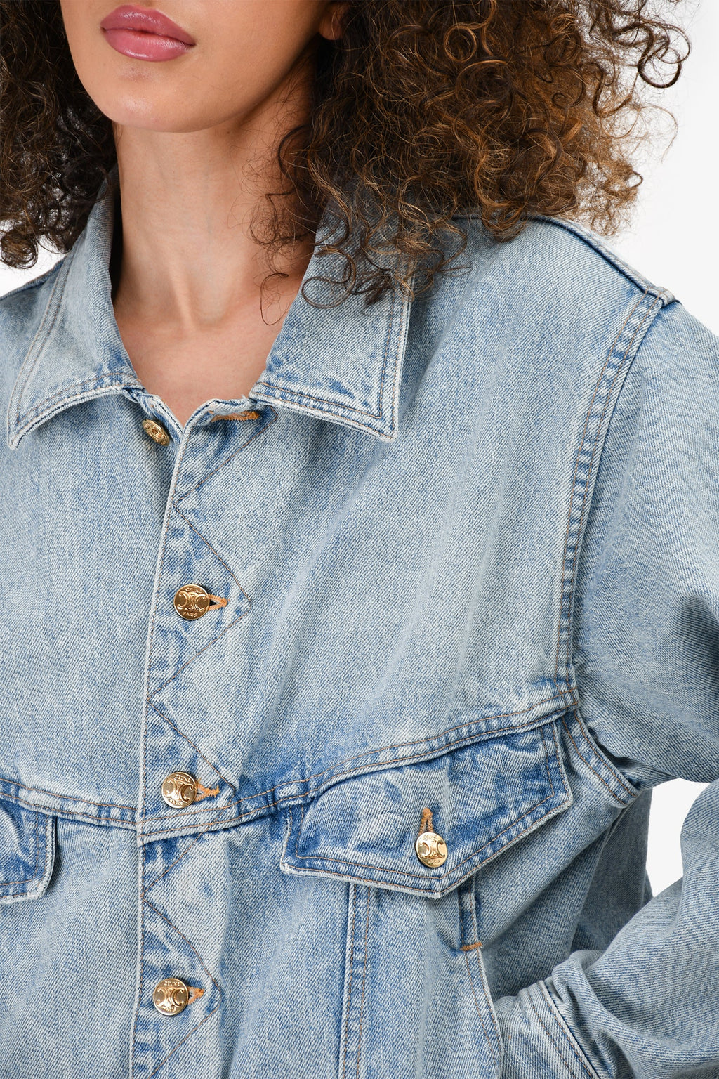 Celine Light Wash Triomphe Button Denim Jacket Size M