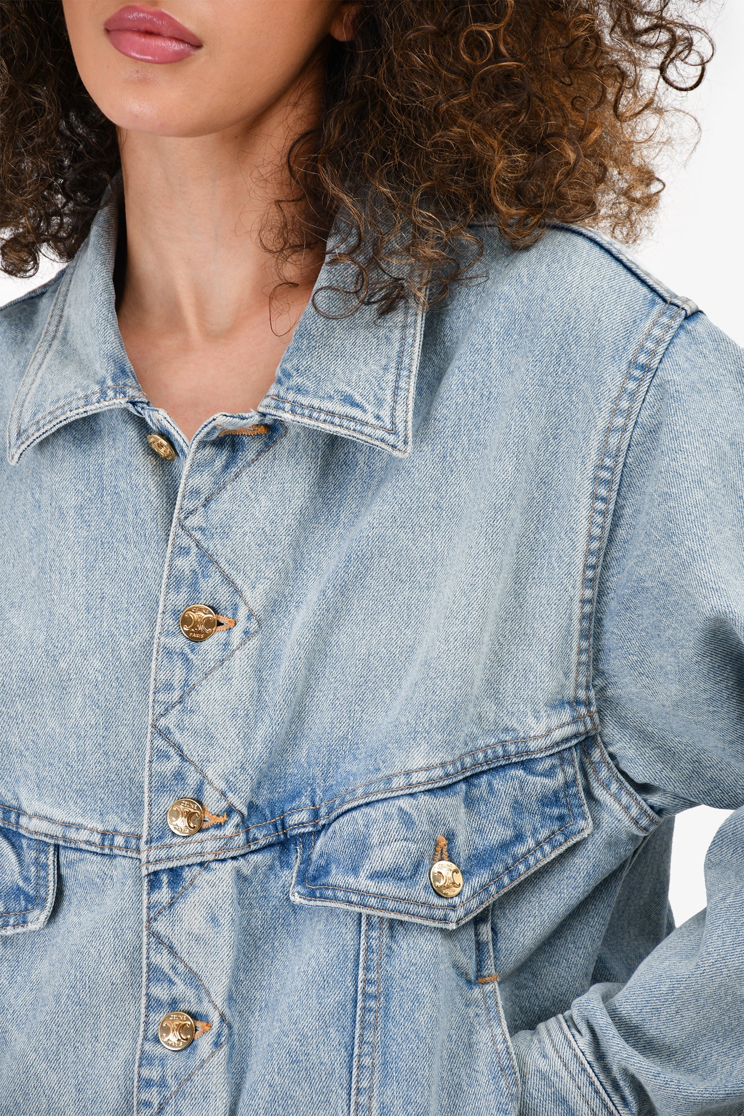 Celine Light Wash Triomphe Button Denim Jacket Size M