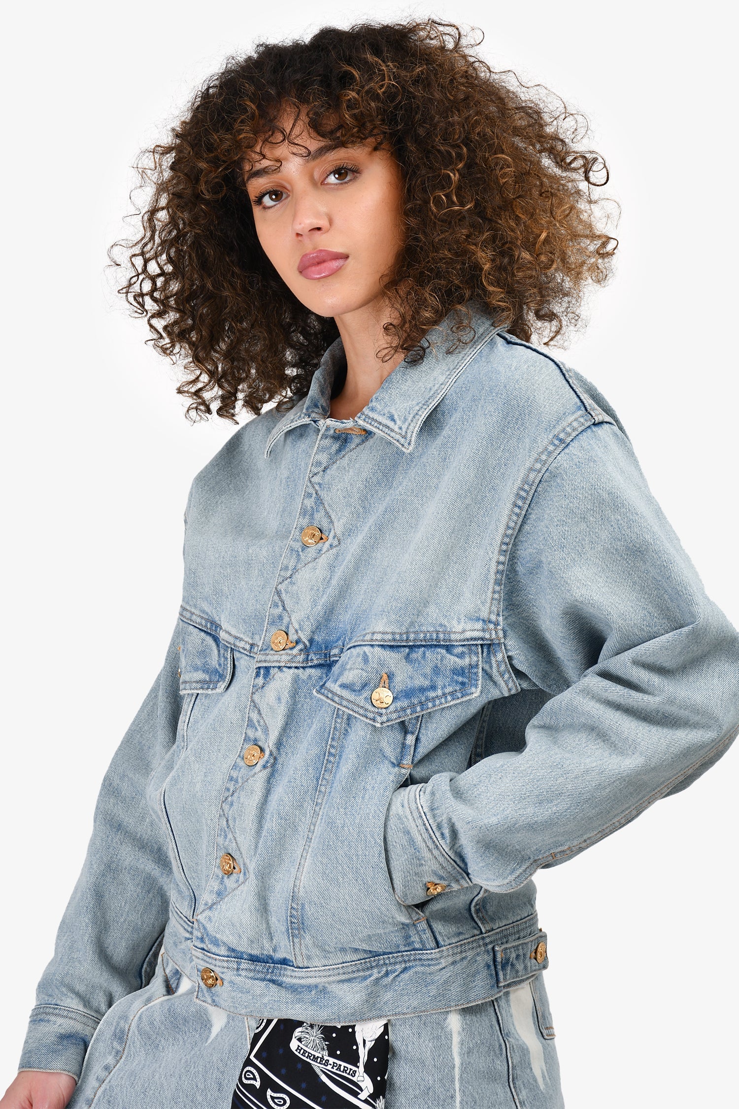 Celine Light Wash Triomphe Button Denim Jacket Size M