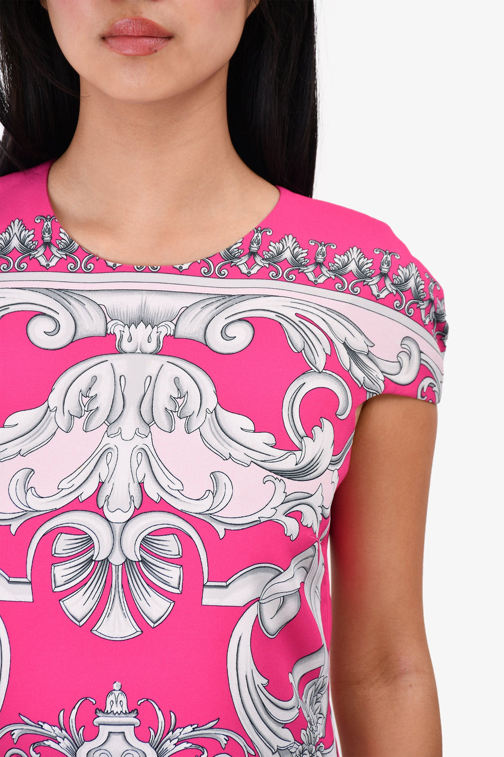 Versace Pink Baroque Printed Shift Dress Size 42