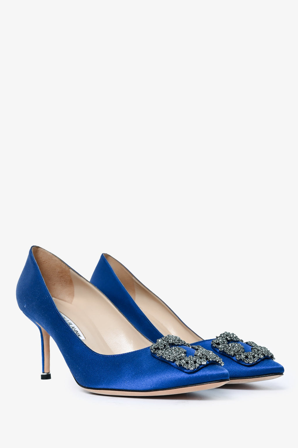Manolo Blahnik Blue Satin Hangisi 70 Heels Size 39.5