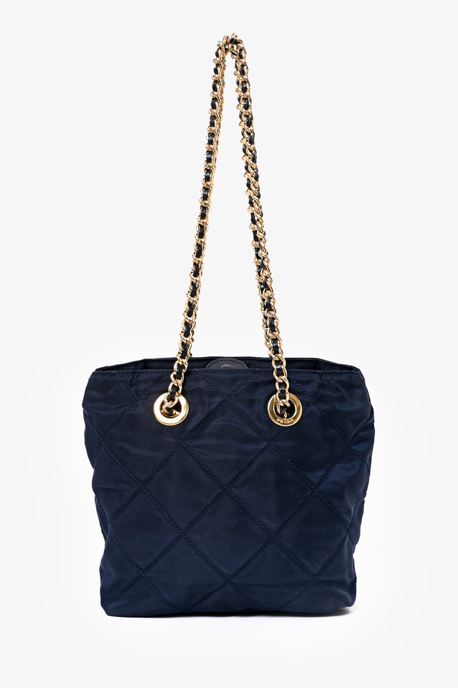 Prada Blue Nylon Logo Gold Chain Shoulder Bag