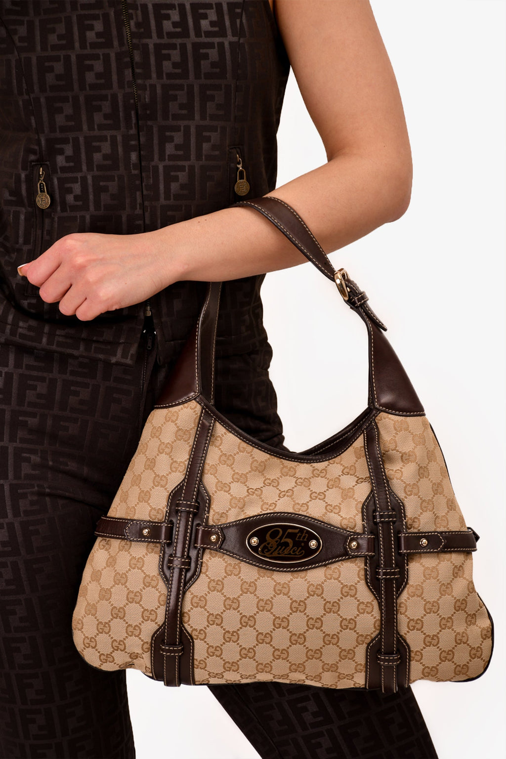 Gucci Brown GG Leather/Canvas Hobo Bag
