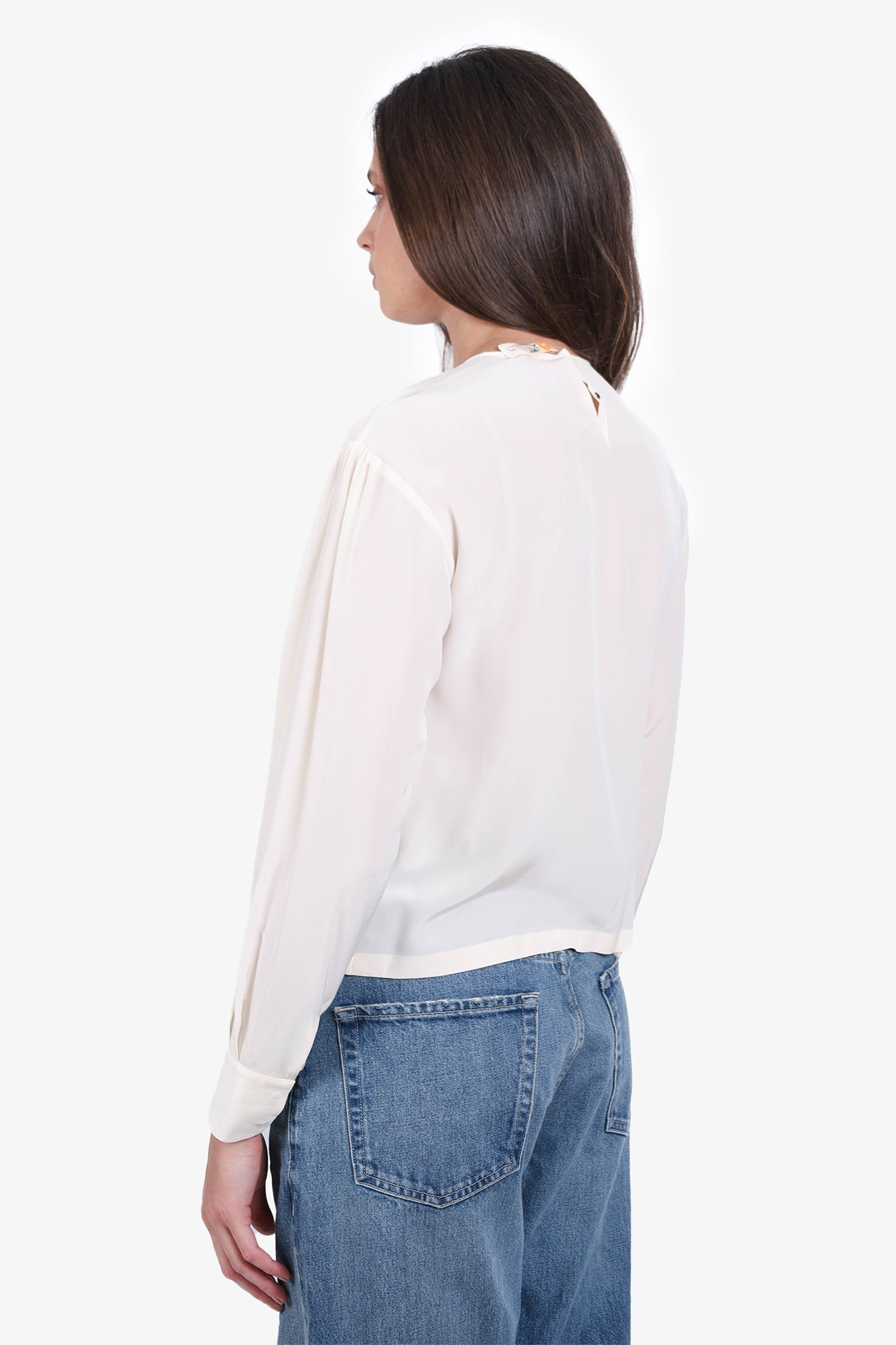 Dolce & Gabbana Cream Silk Embroidered Long-Sleeve Blouse Size 42