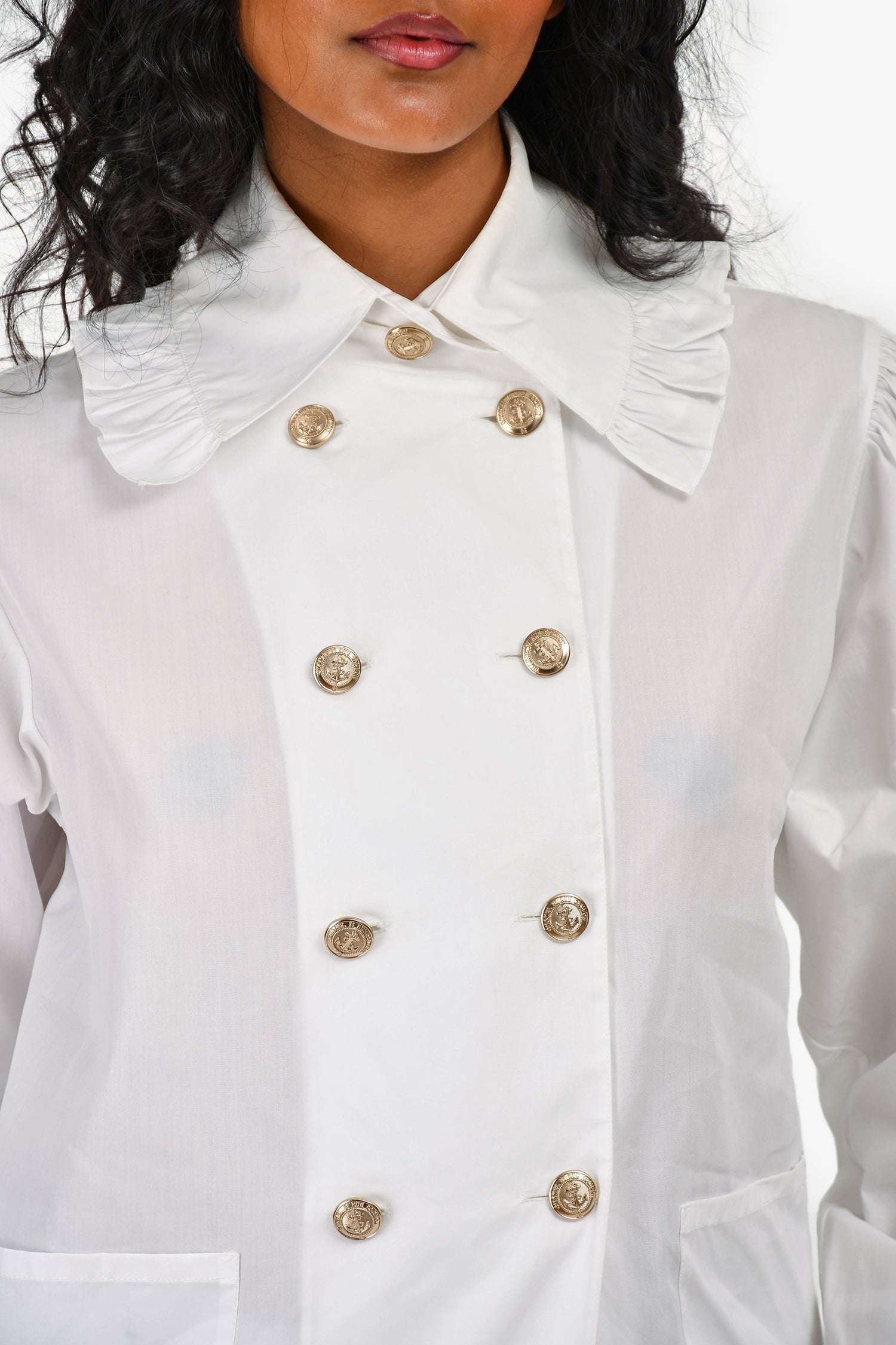 Pre-Loved Chanel™ White Ruffle Hem Anchor Button Detail Blouse Size 36