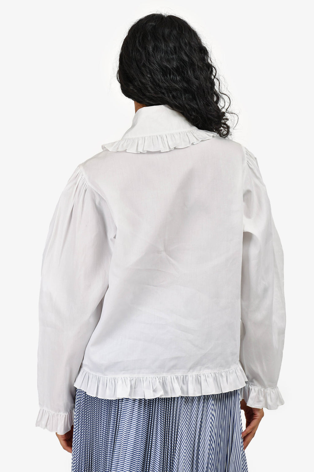 Pre-Loved Chanel™ White Ruffle Hem Anchor Button Detail Blouse Size 36