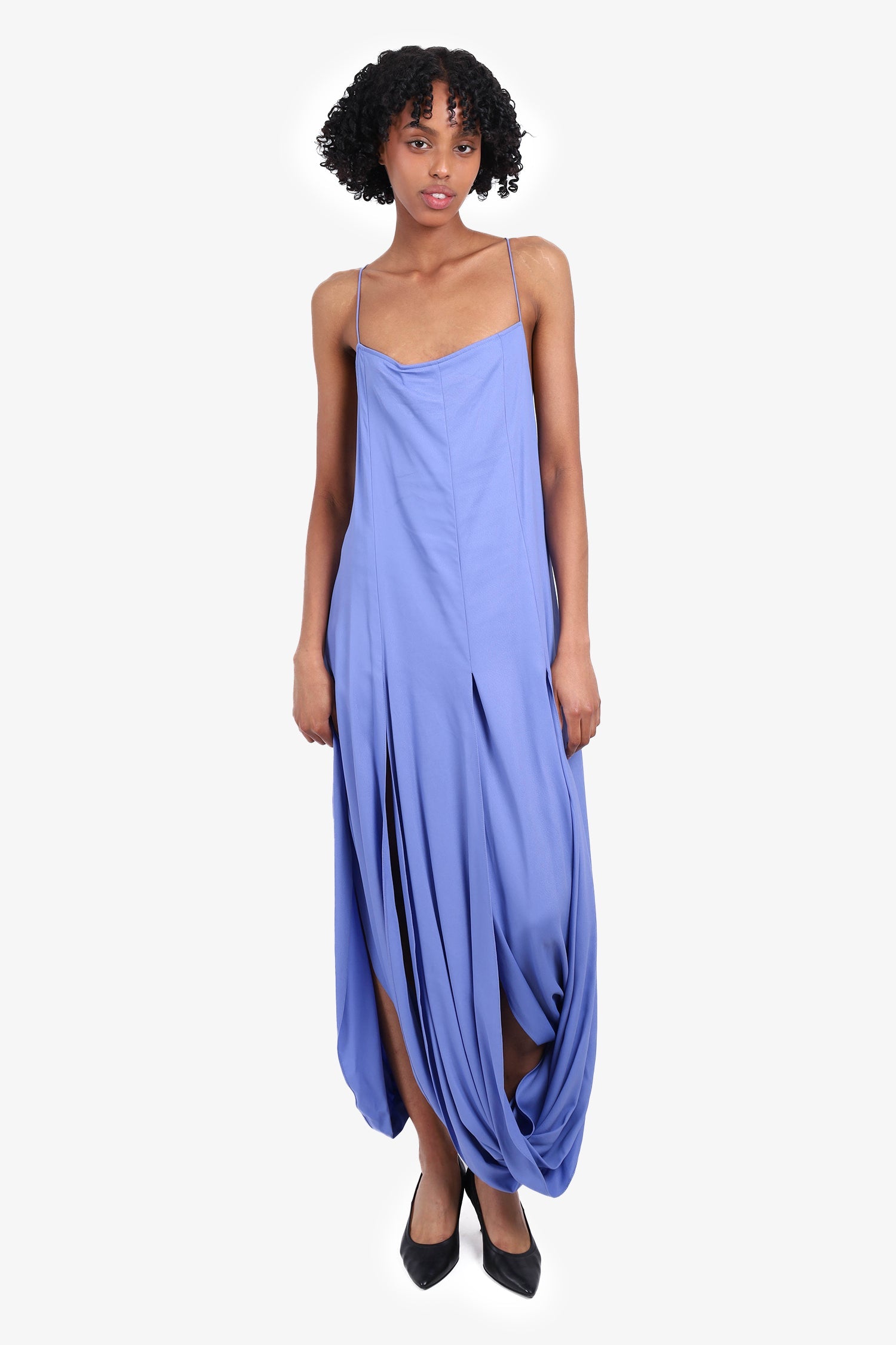 Jacquemus Blue Silk 'Le Souk' Slit Hem Maxi Dress Size 34 (As Is)