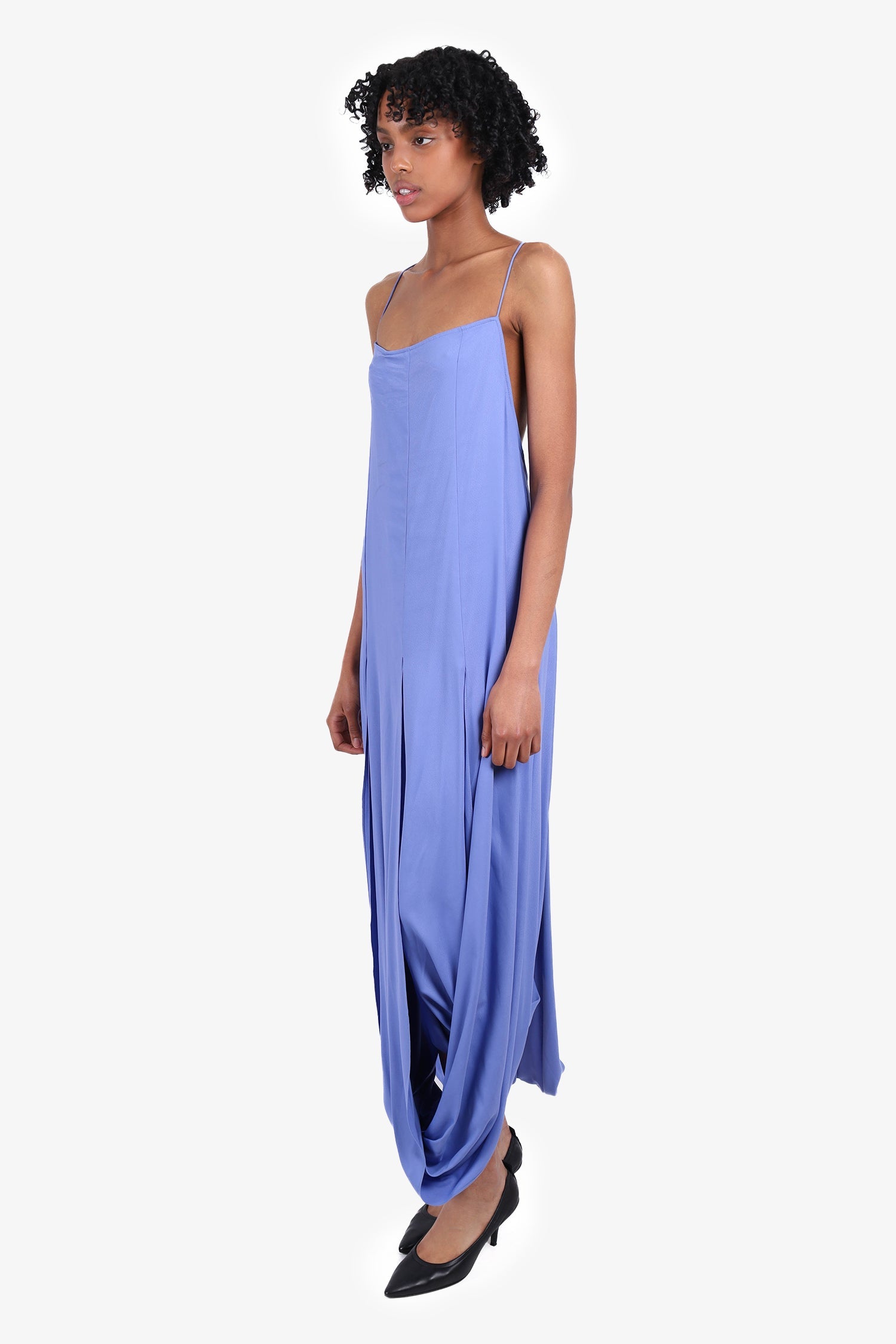 Jacquemus Blue Silk 'Le Souk' Slit Hem Maxi Dress Size 34 (As Is)