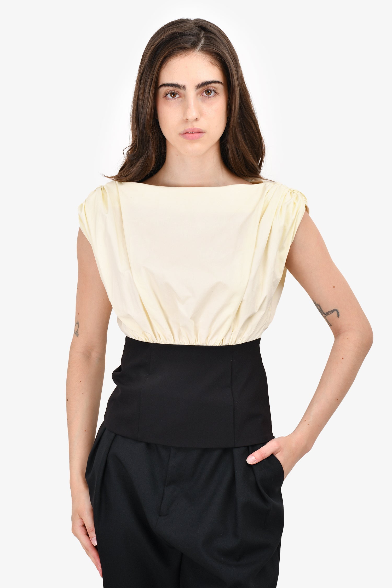 L'Academie Cream/Black Sleeveless Top Size XXS
