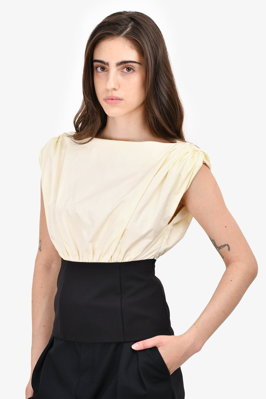 L'Academie Cream/Black Sleeveless Top Size XXS