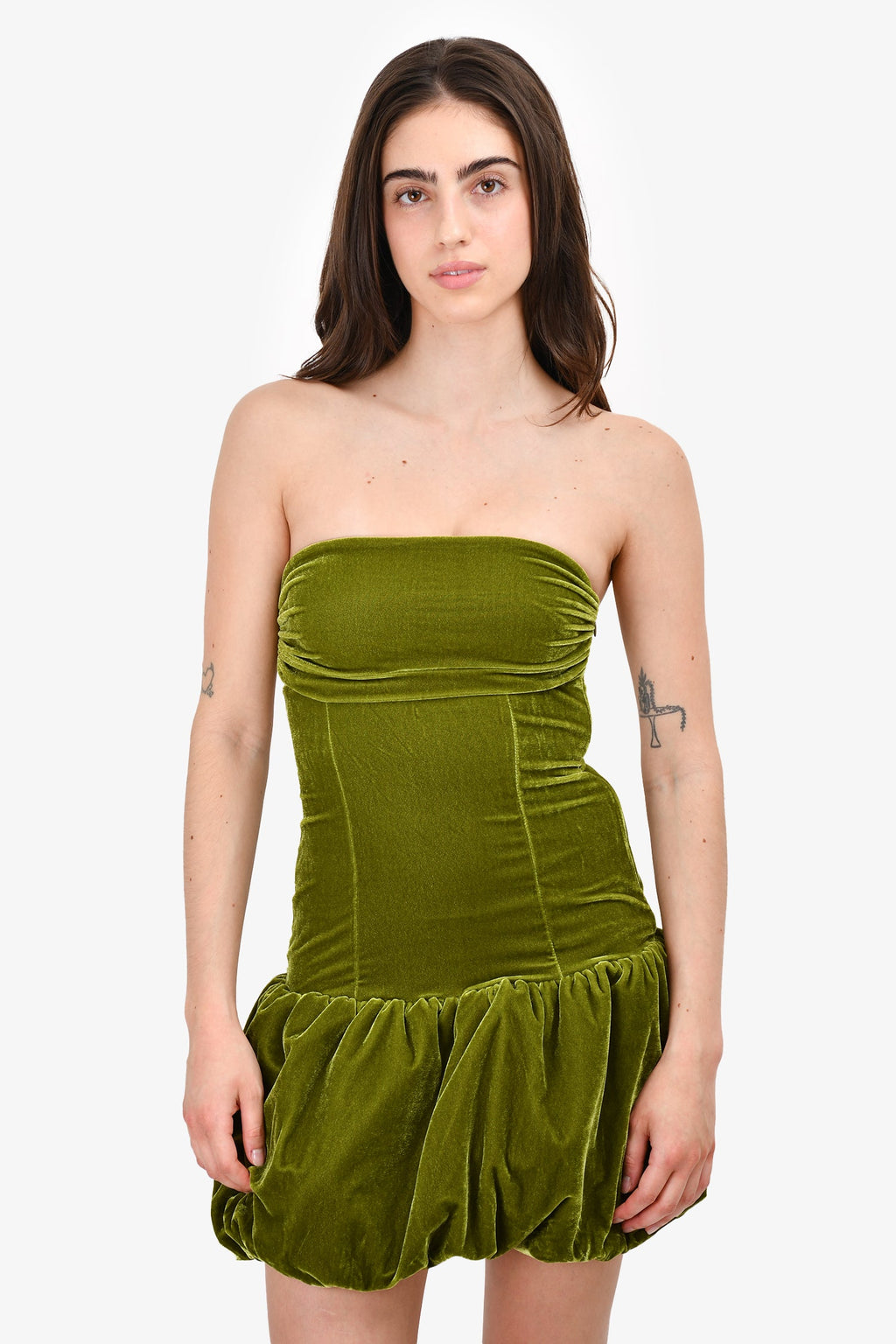 Tularosa Green Velvet Strapless Bubble Mini Dress Size XXS