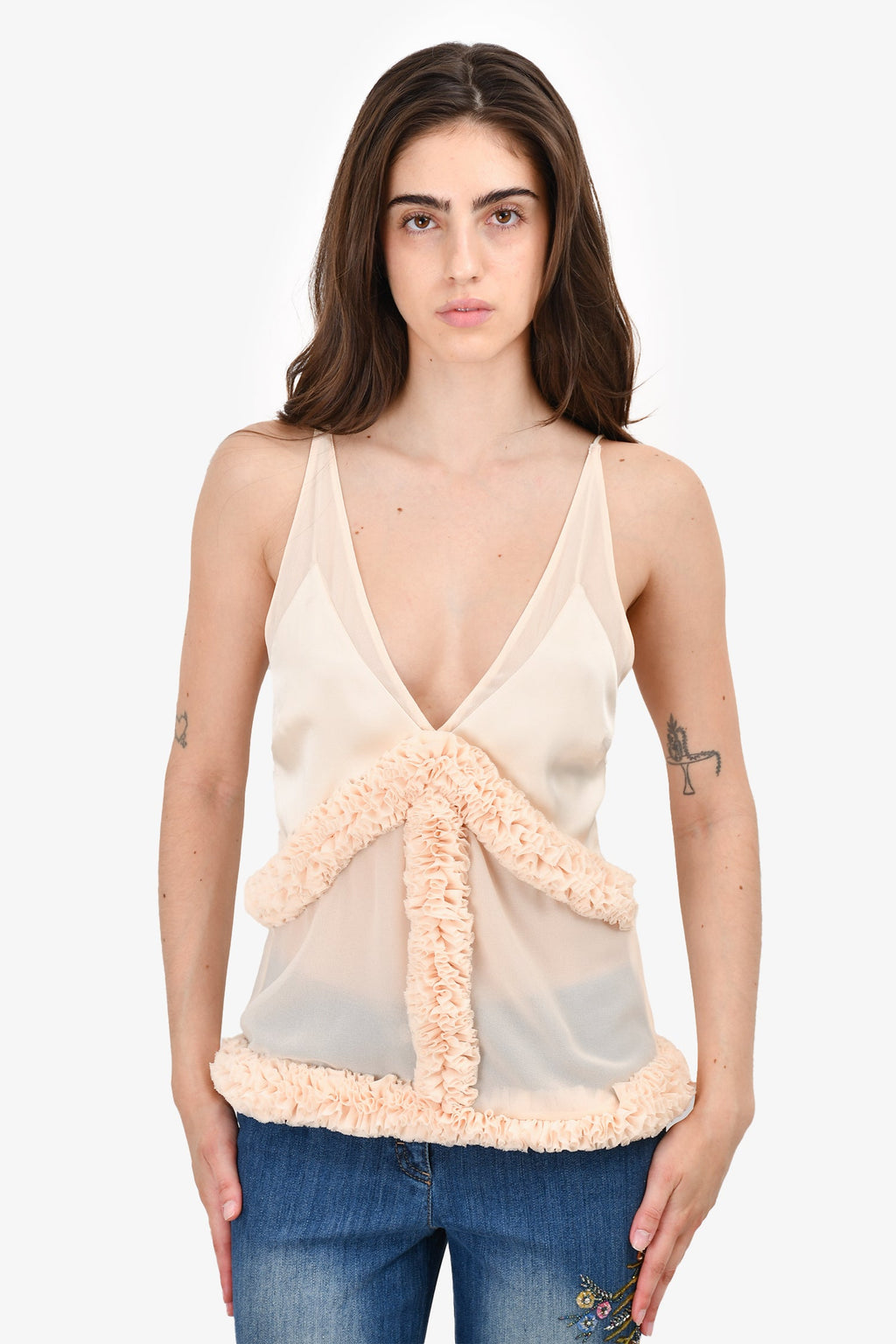 Lovers and Friends Cream Ruffle Trim Top Size XS