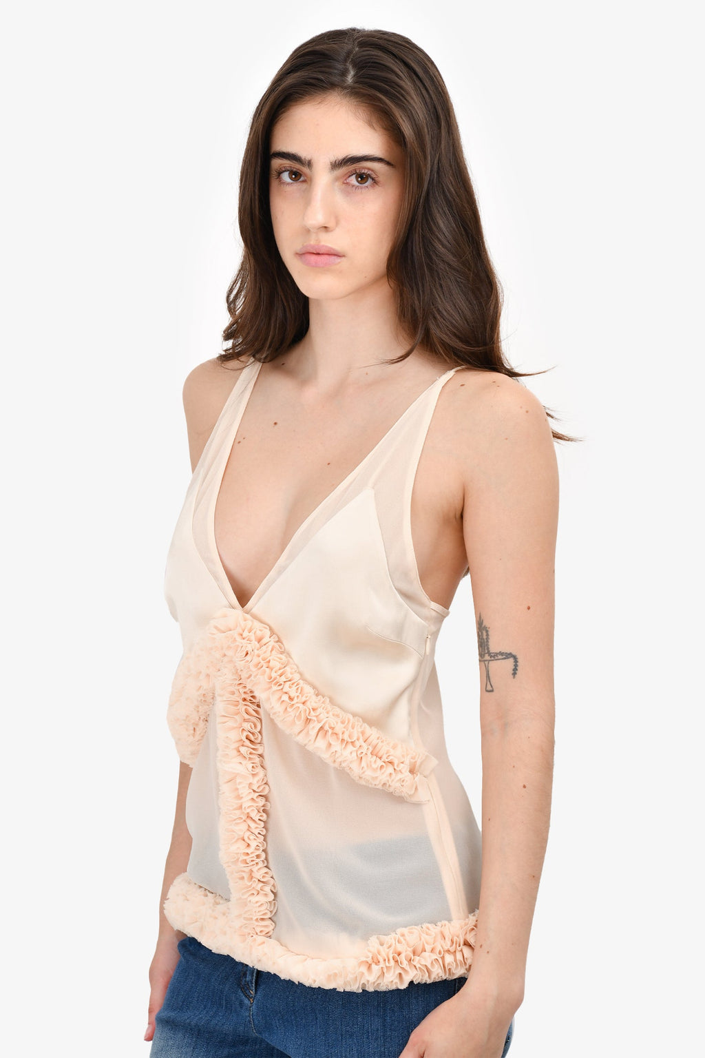Lovers and Friends Cream Ruffle Trim Top Size XS