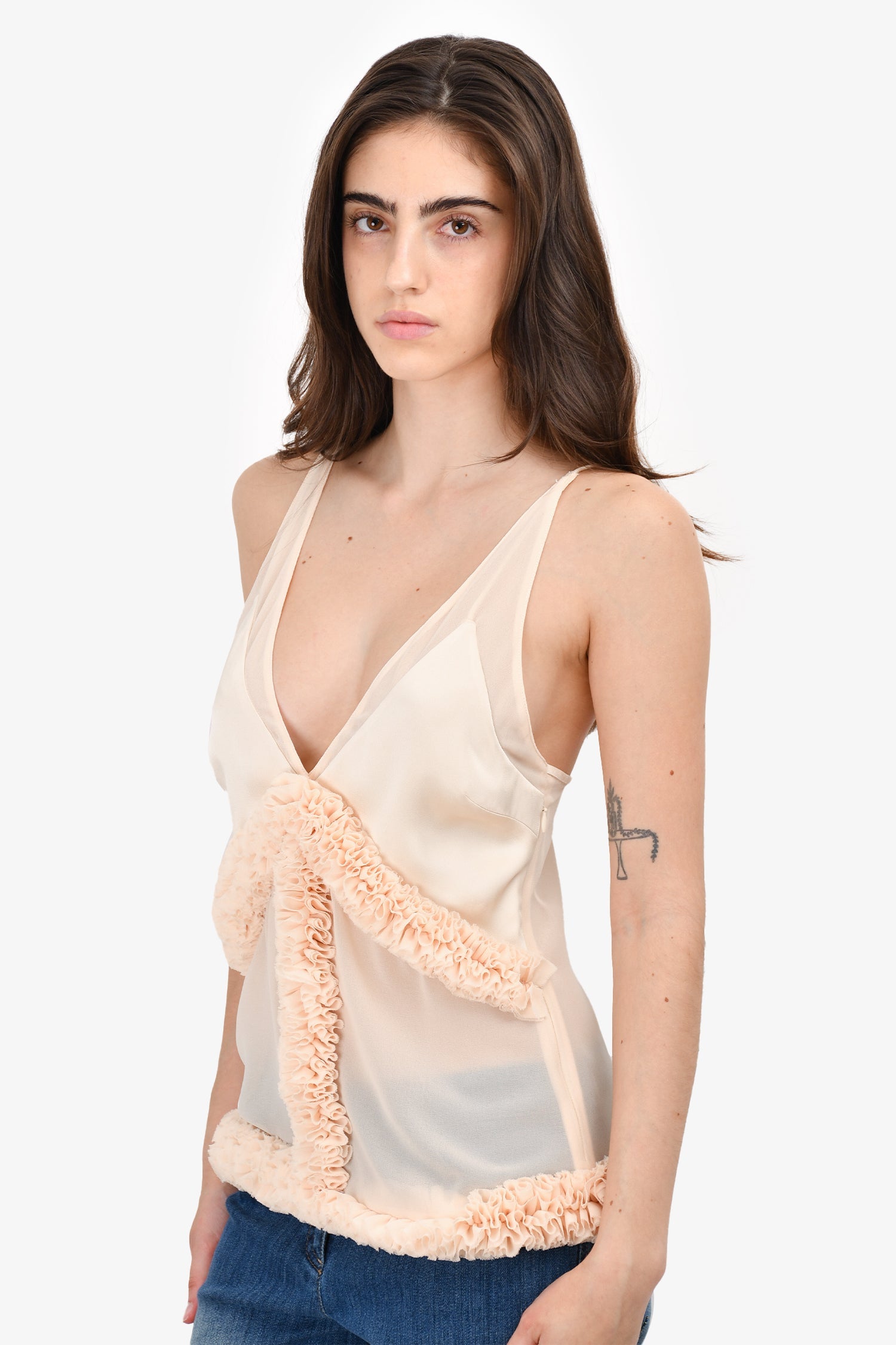 Lovers and Friends Cream Ruffle Trim Top Size XS