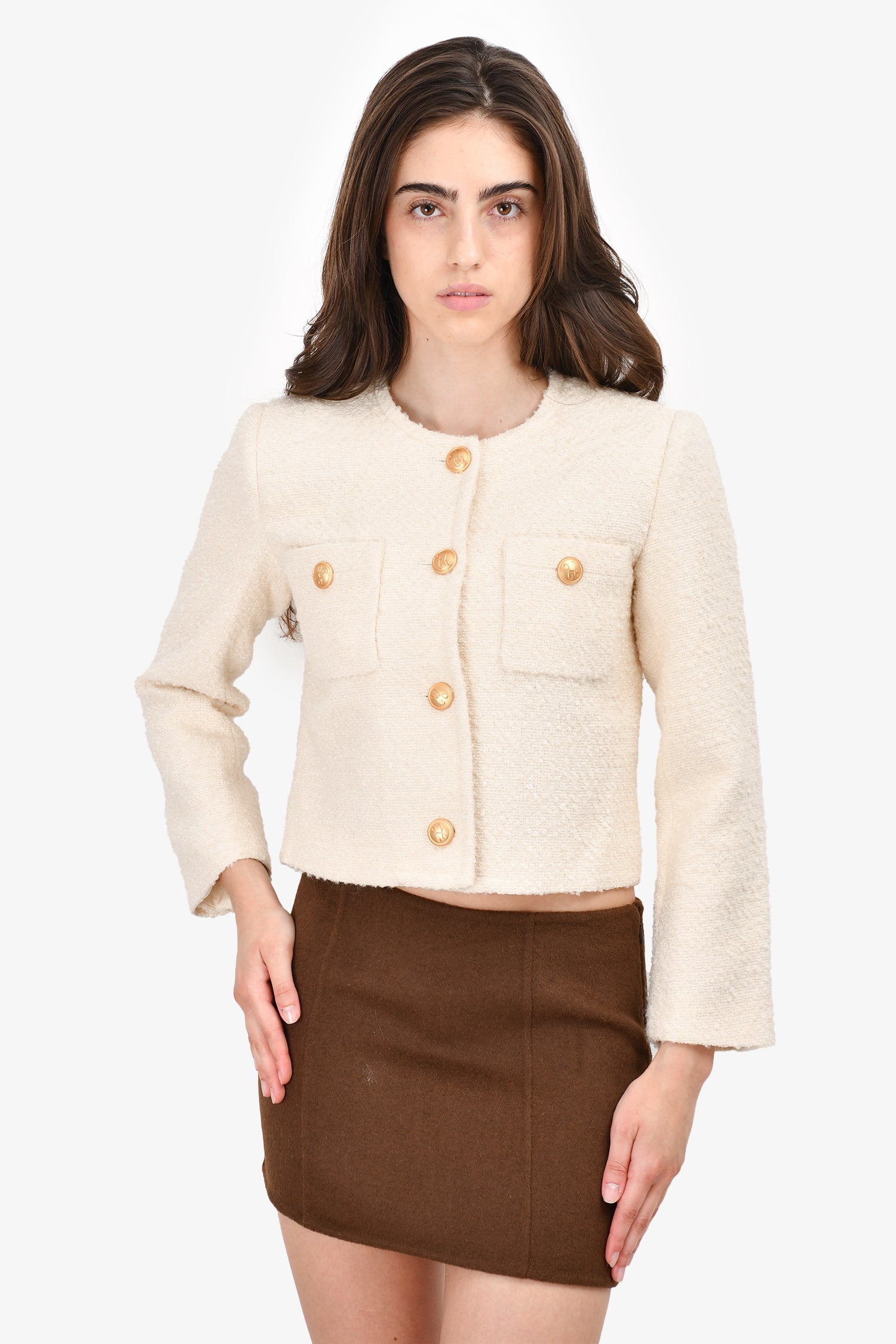 L'Academie Cream Boucle Jacket Size XS