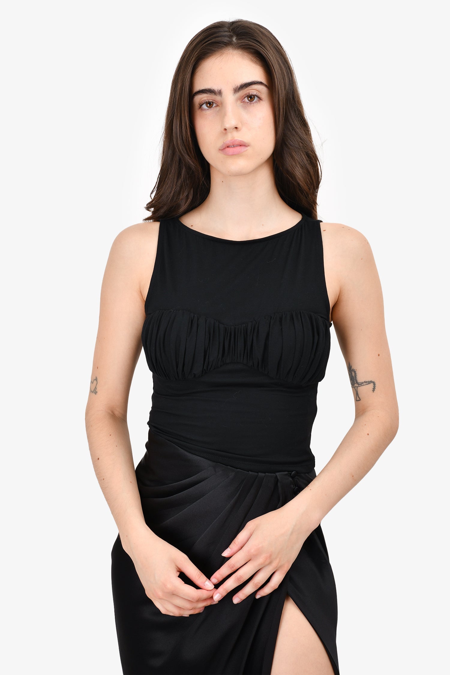 LPA Black Cotton Ruched Bust Tank Top Size XXS