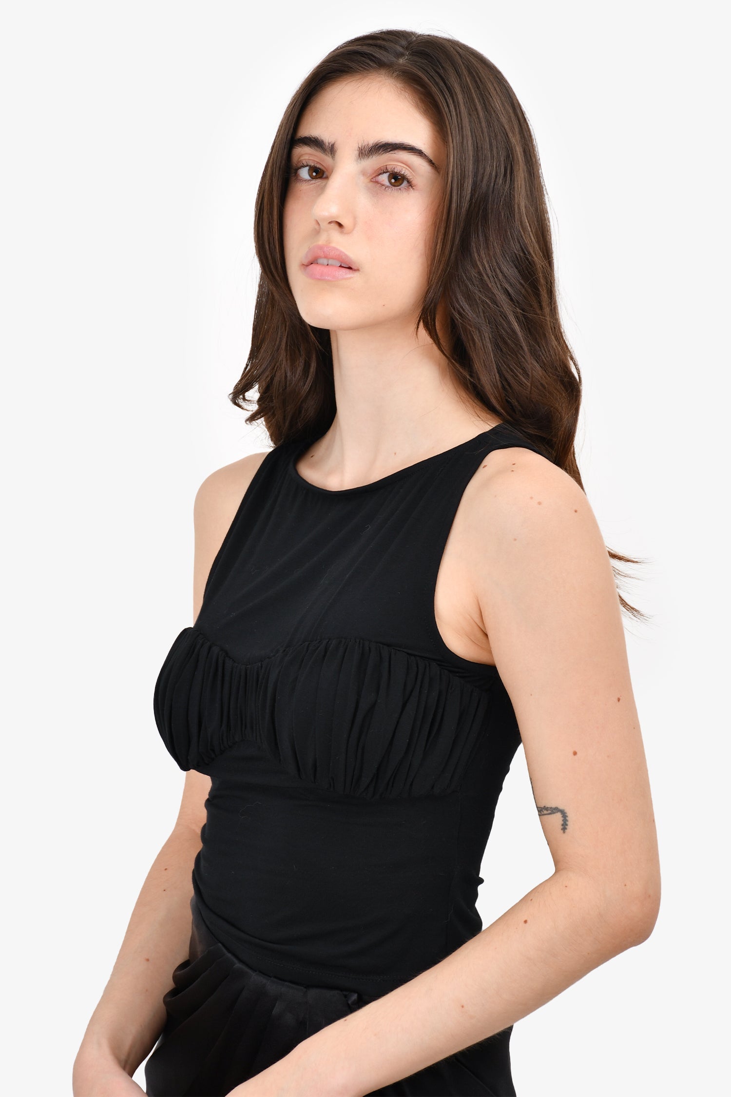 LPA Black Cotton Ruched Bust Tank Top Size XXS