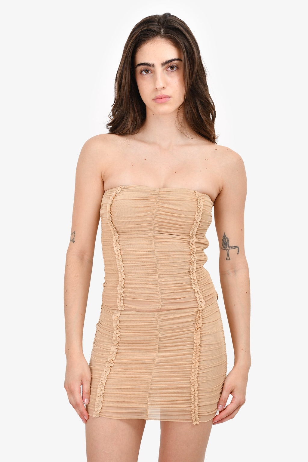 I.Am.Gia Nude Mesh Tube Top + Mini Skirt Set Size XS
