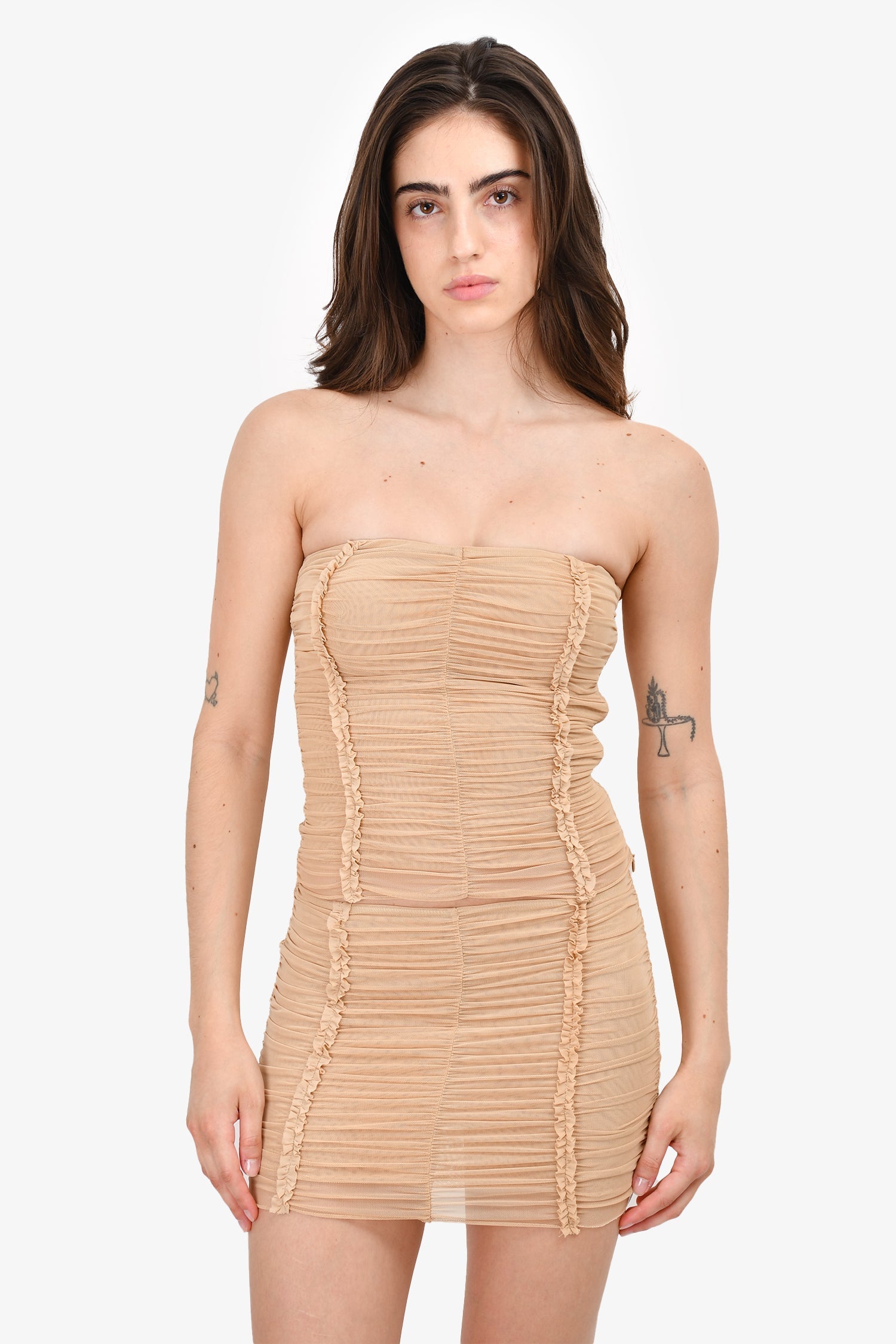 I.Am.Gia Nude Mesh Tube Top + Mini Skirt Set Size XS