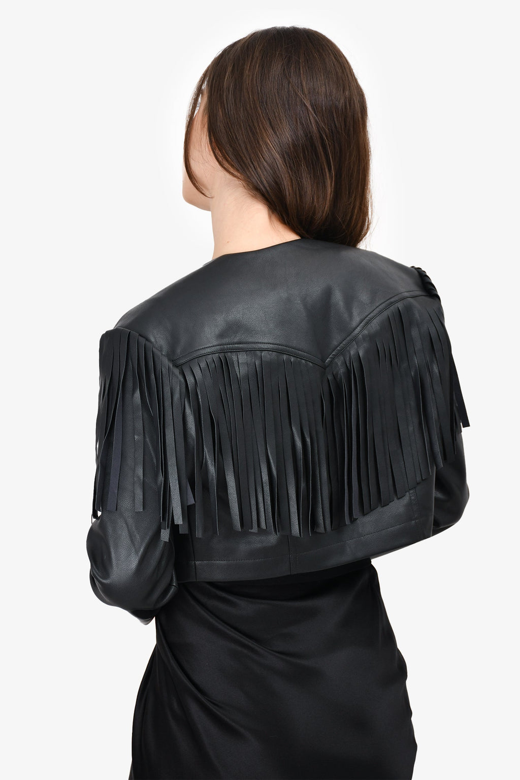 Lovers + Friends Black Faux Leather Fringe Cropped Jacket Size S