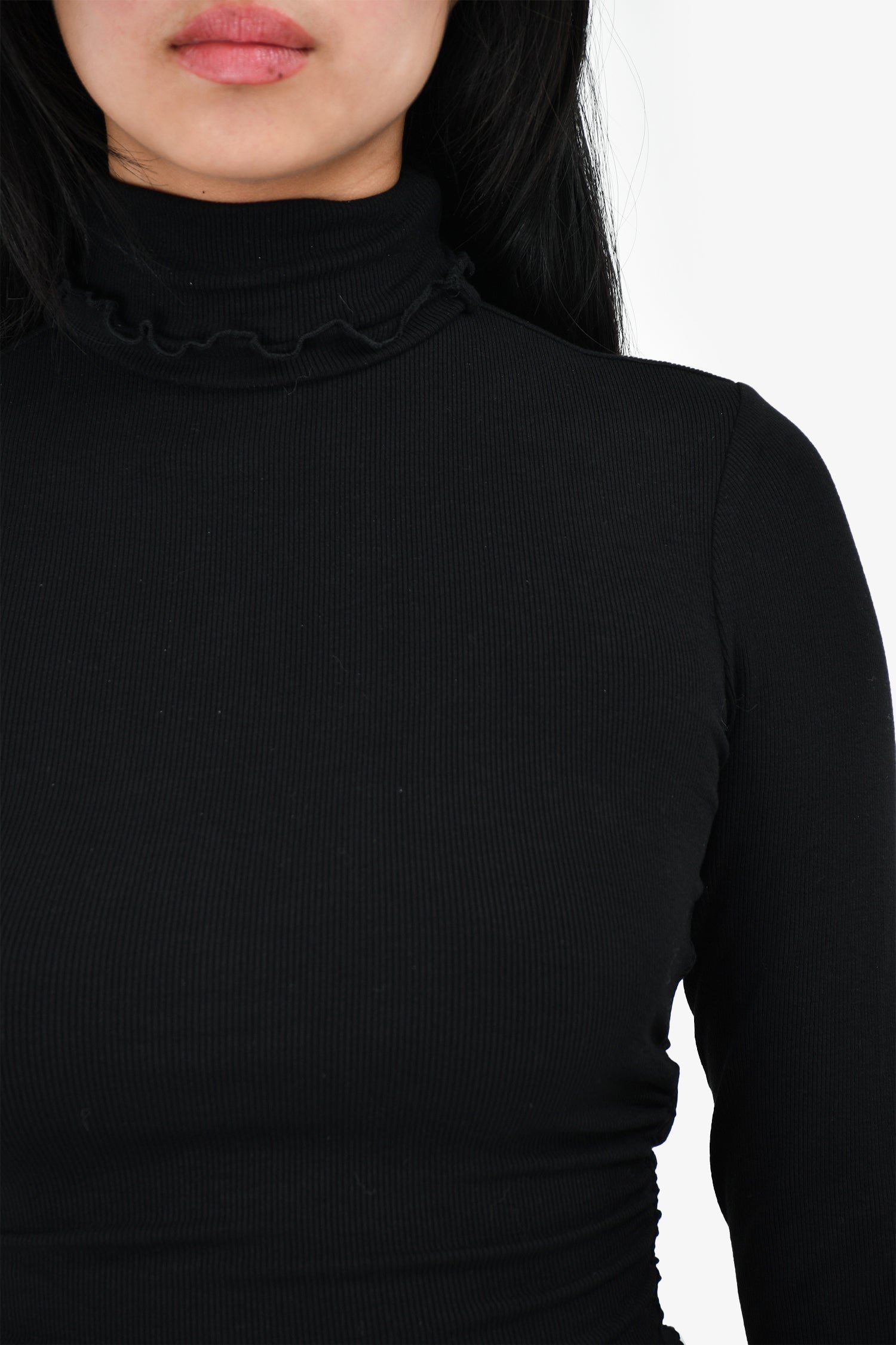 Lovers + Friends Black Ruffle Mockneck Top Size XS