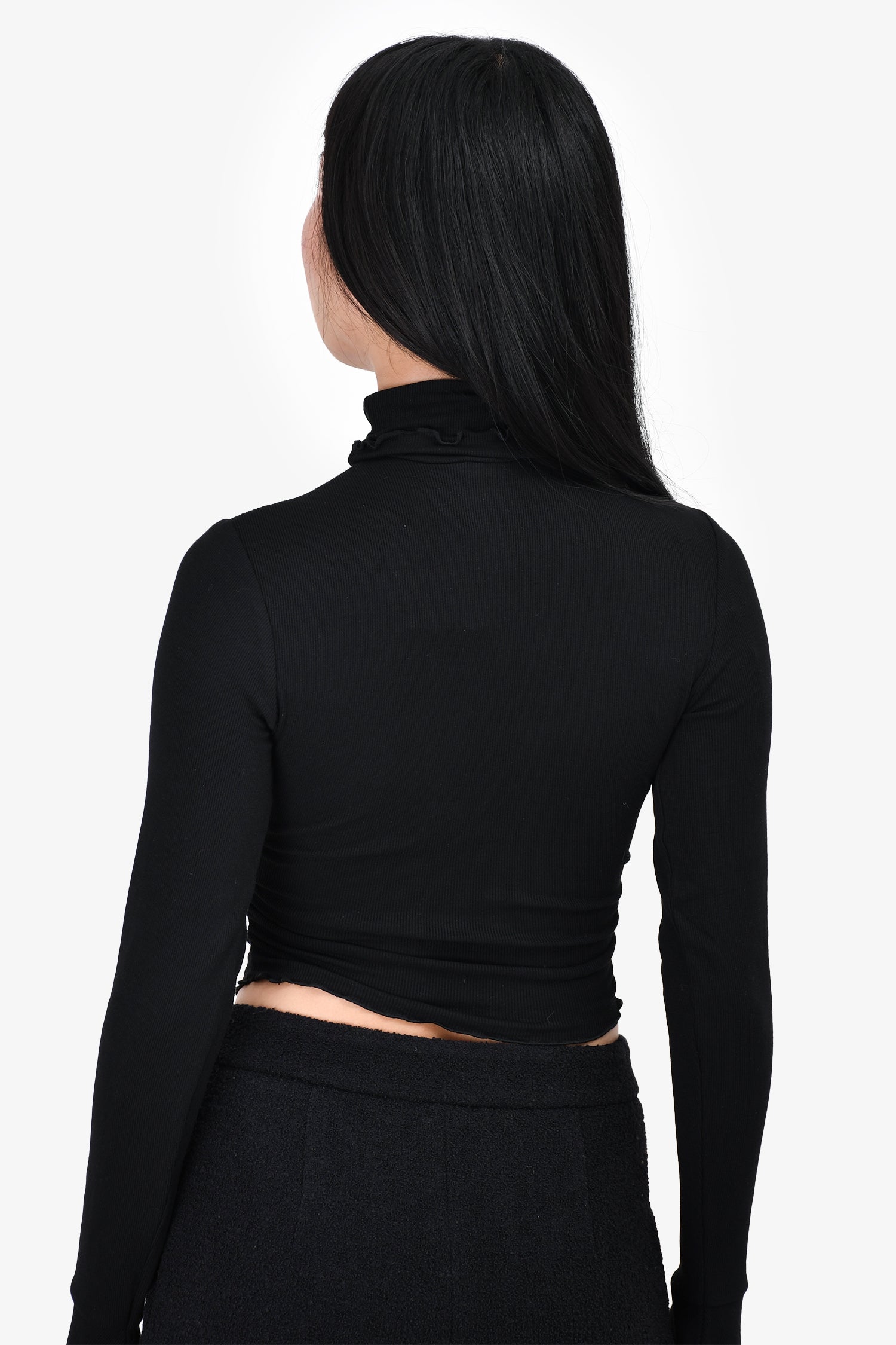 Lovers + Friends Black Ruffle Mockneck Top Size XS