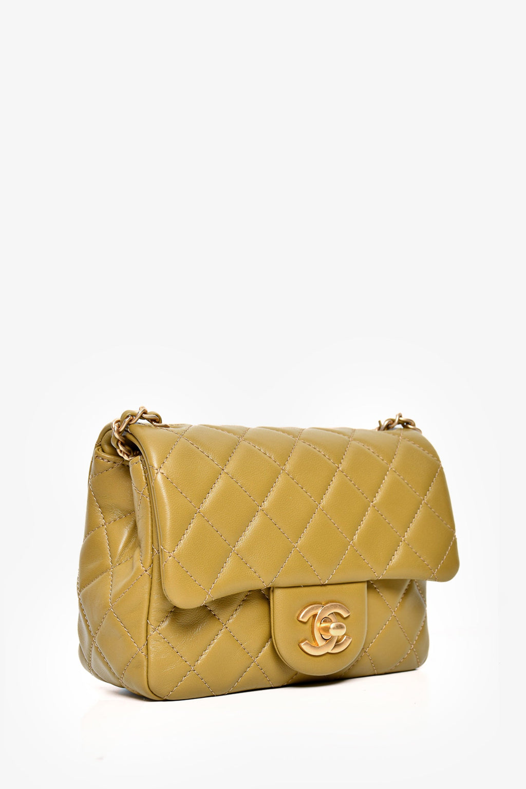 Pre-Loved Chanel™ 2022 Green Quilted Lambskin Mini Pearl Crush Flap Bag