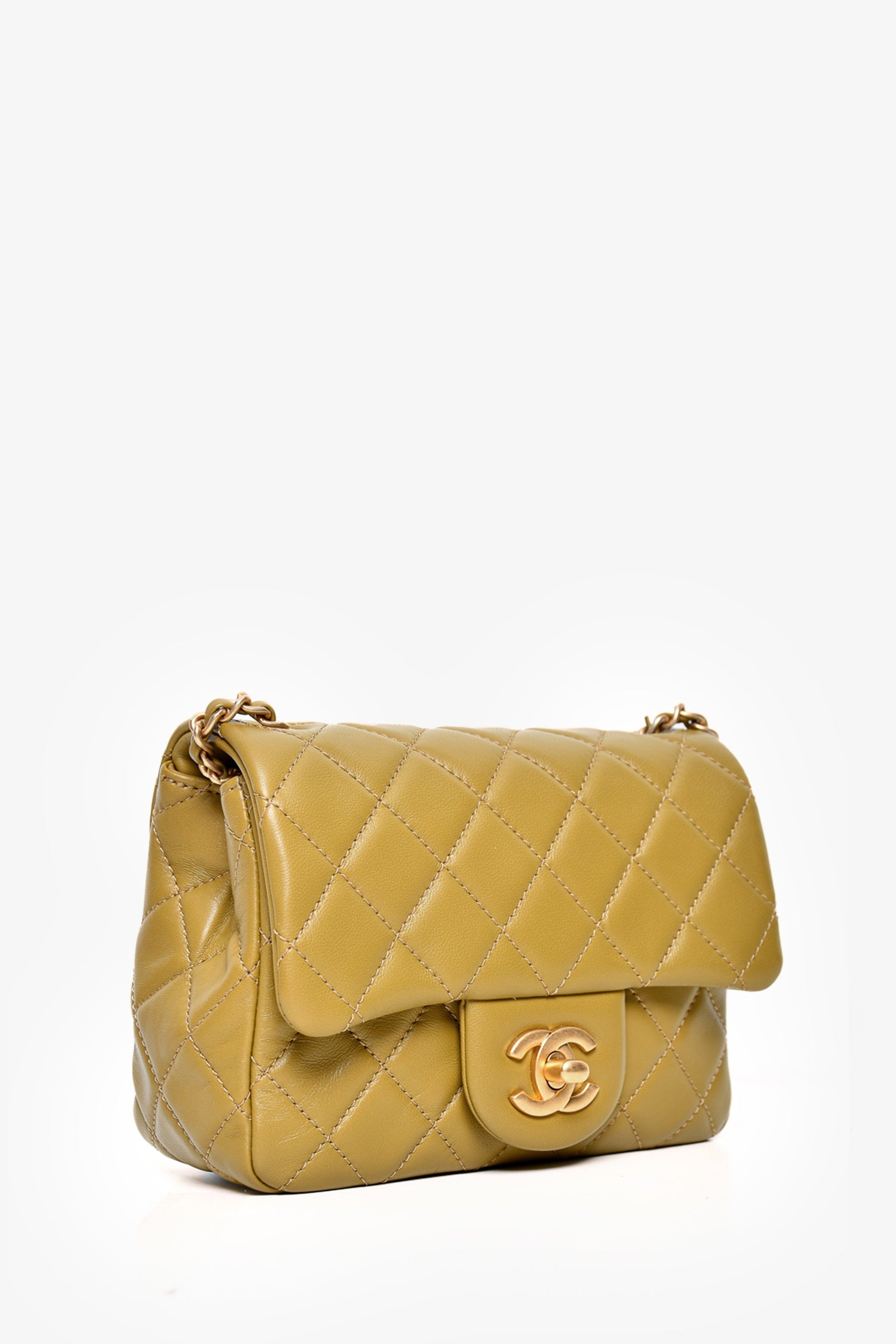 Pre-Loved Chanel™ 2022 Green Quilted Lambskin Mini Pearl Crush Flap Bag