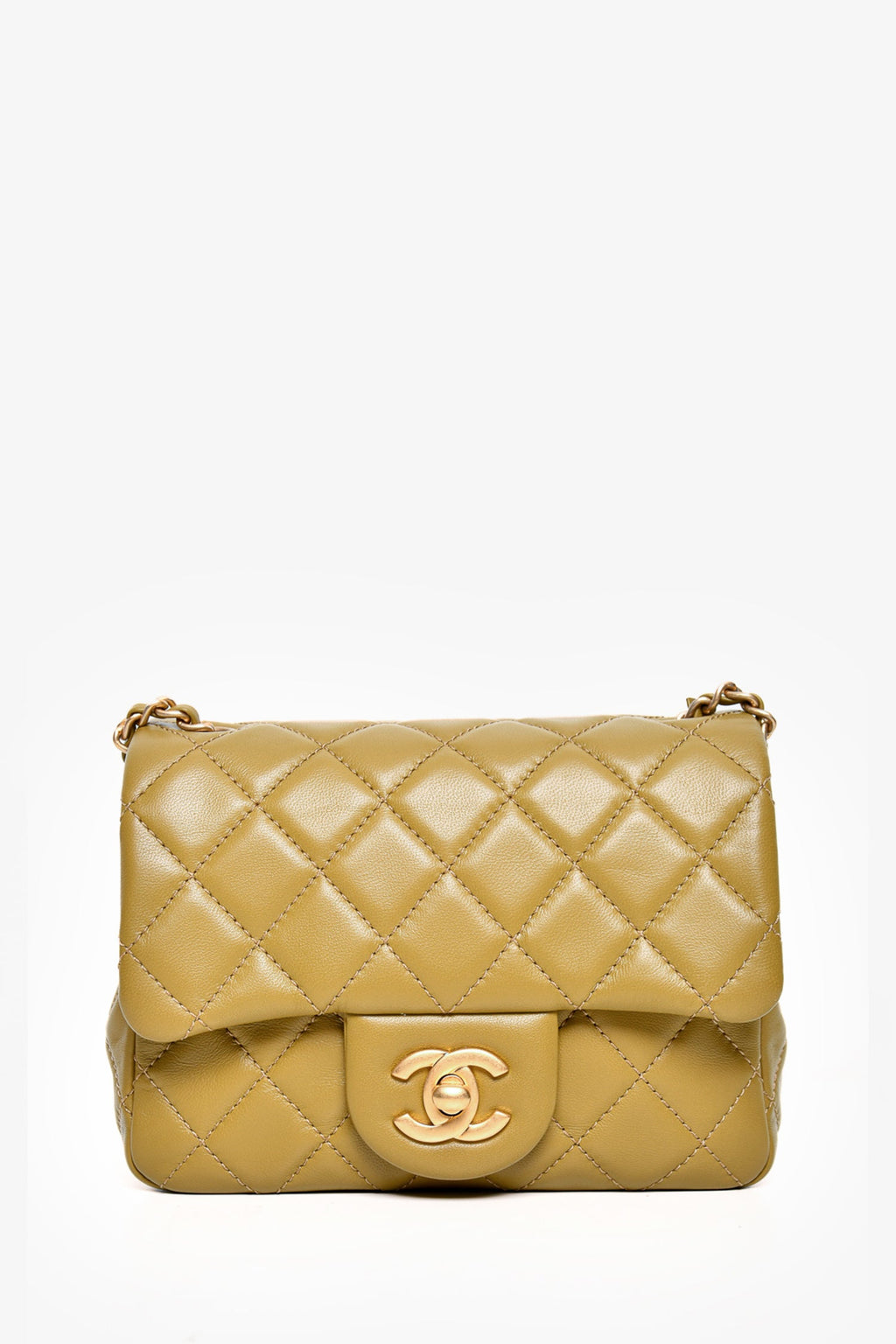 Pre-Loved Chanel™ 2022 Green Quilted Lambskin Mini Pearl Crush Flap Bag