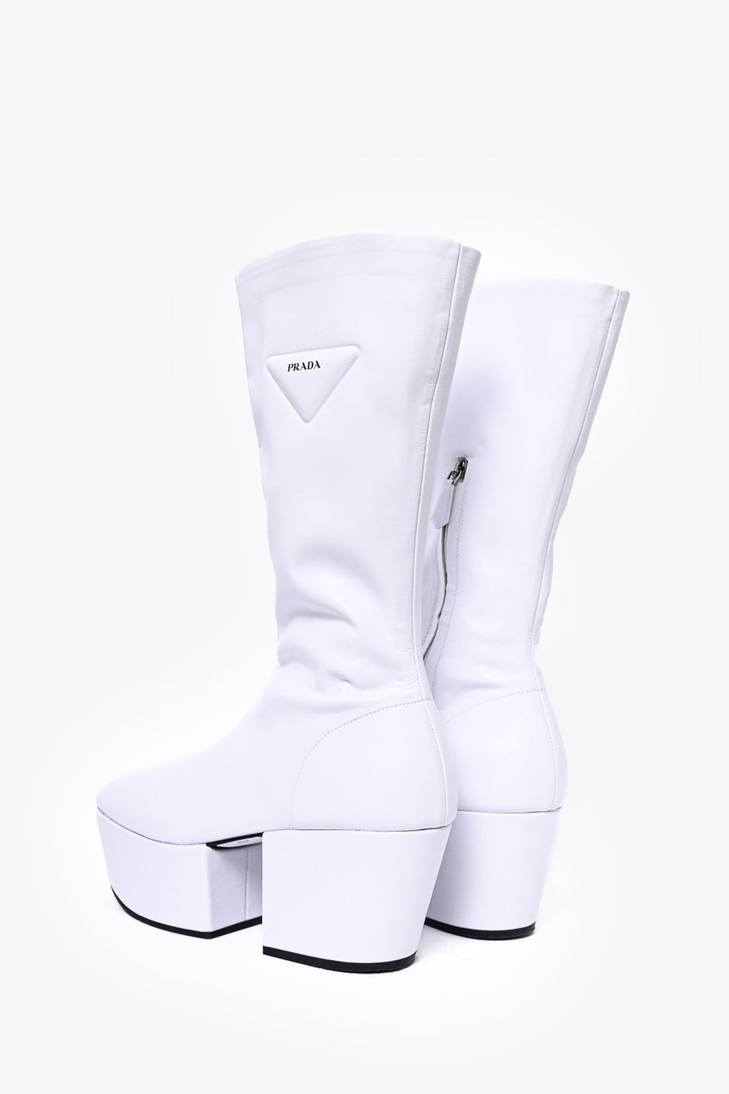 Prada White Leather Sock Heeled Boots Size 39.5