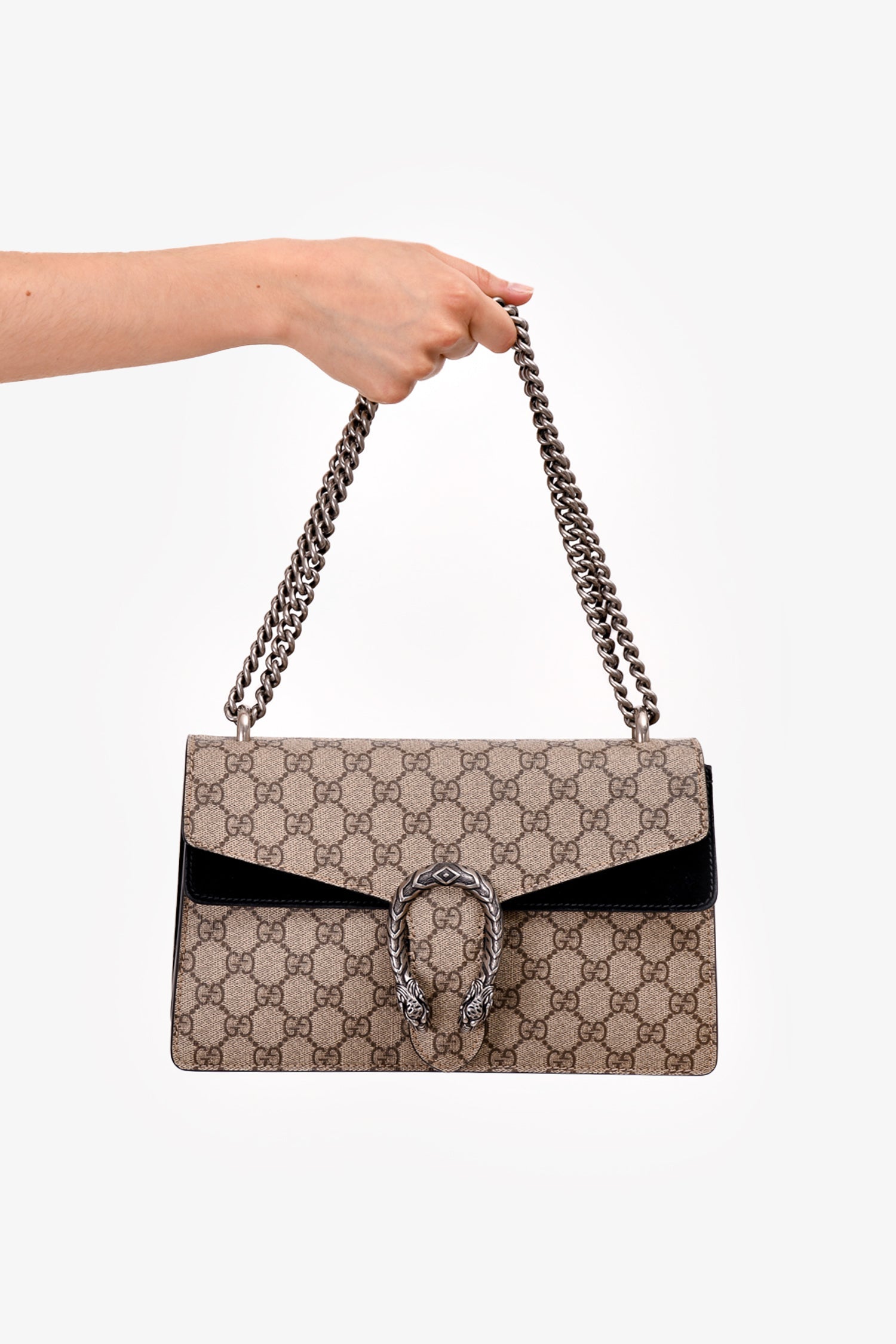 Gucci GG Supreme/Black Suede Small Dionysus Chain Bag
