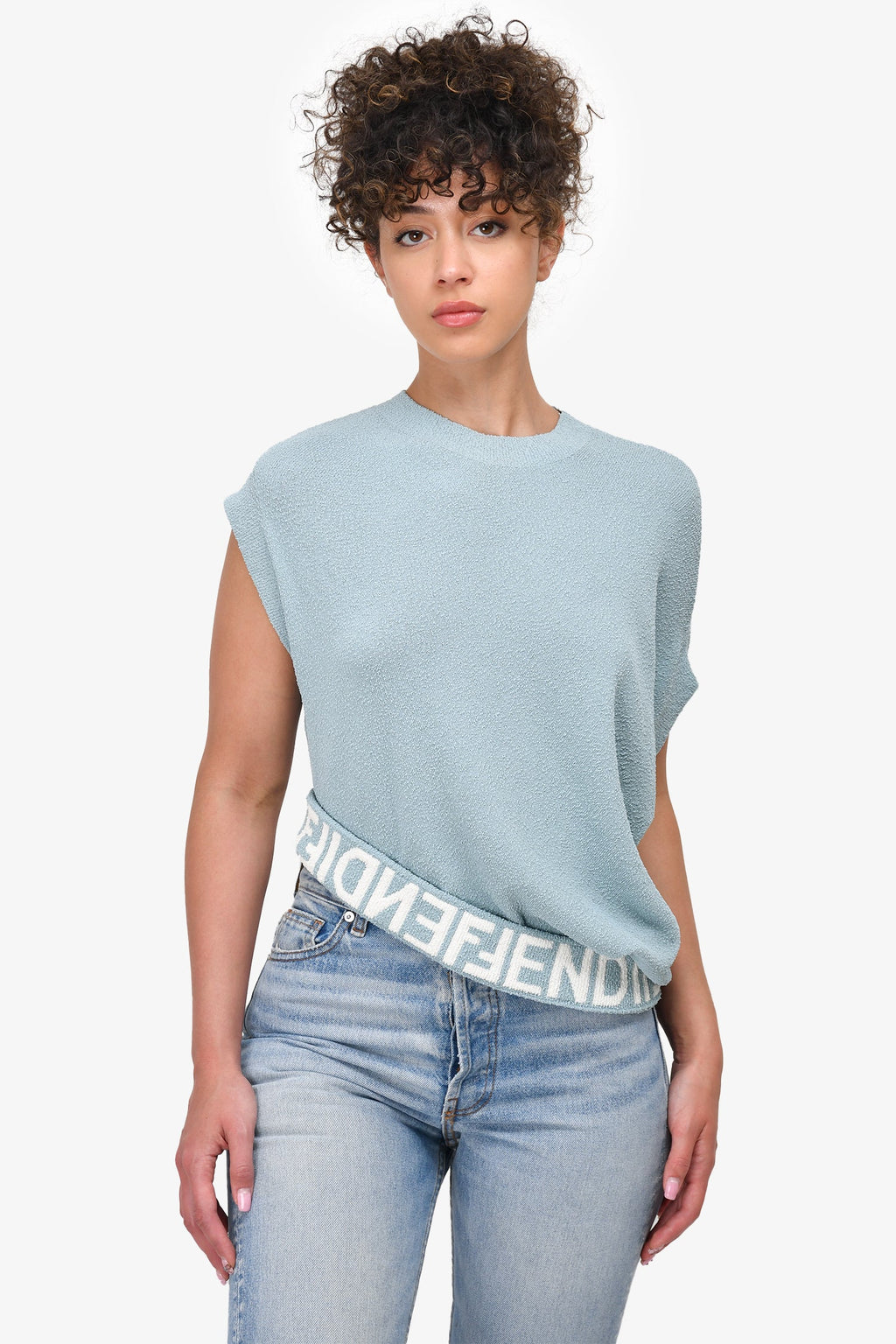 Fendi Blue Towelling Asymmetrical Sweater With Interior Logo Trim Size 40