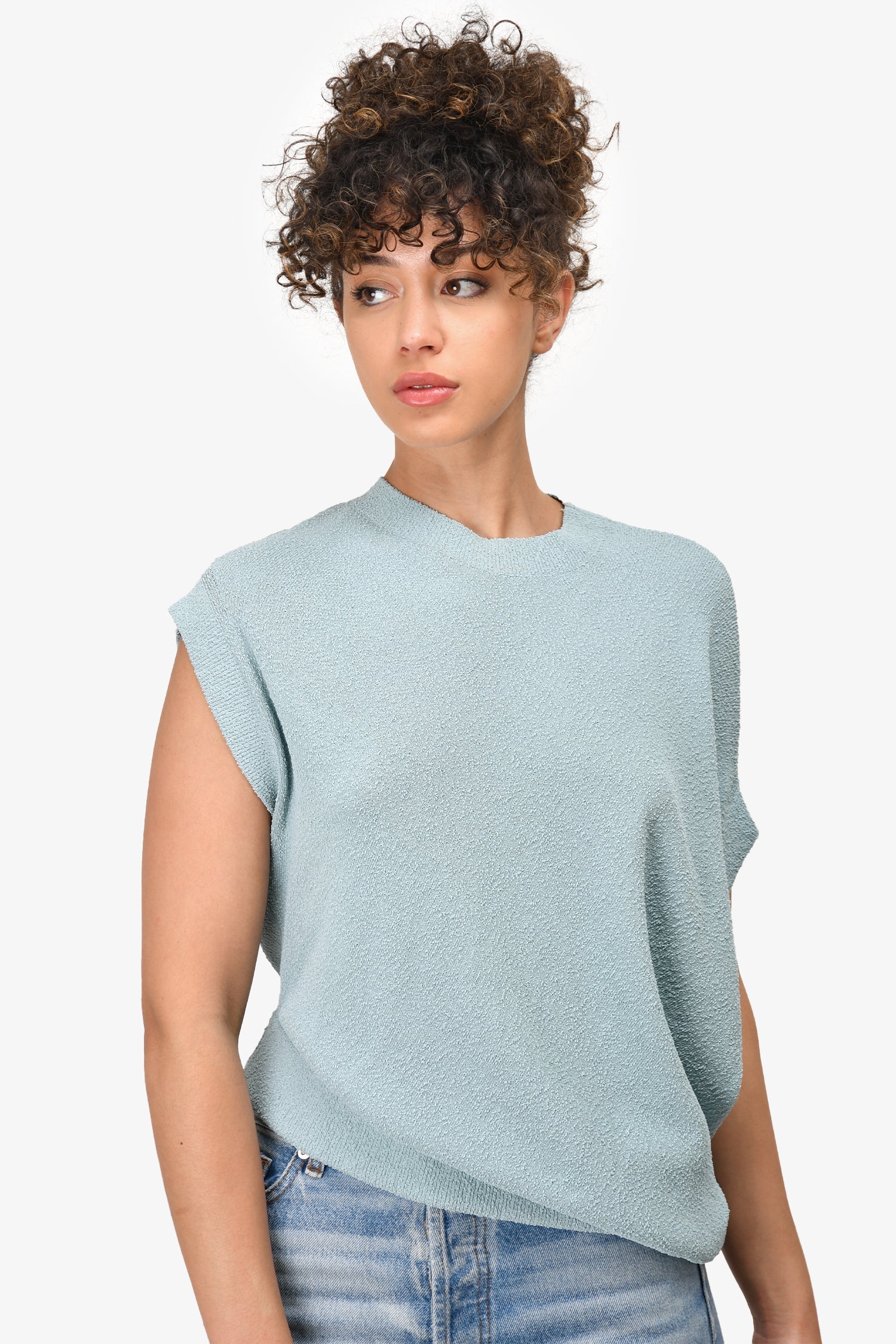 Fendi Blue Towelling Asymmetrical Sweater With Interior Logo Trim Size 40
