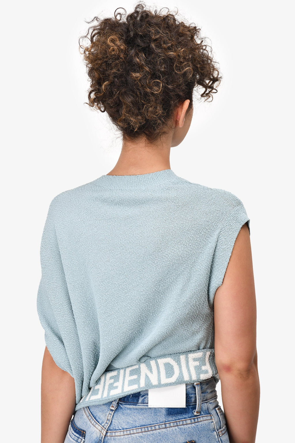 Fendi Blue Towelling Asymmetrical Sweater With Interior Logo Trim Size 40