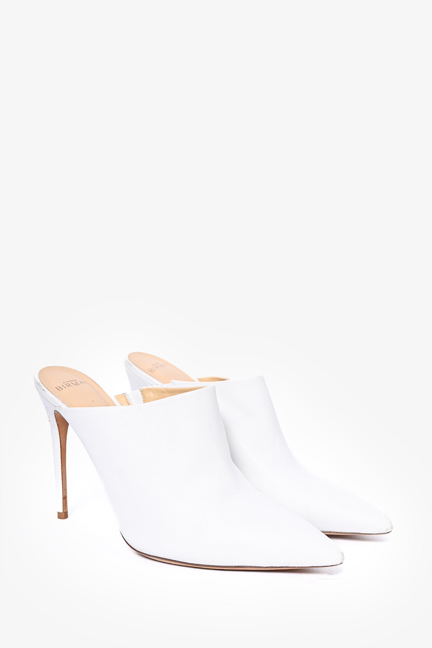 Alexandre Birman White Leather Heeled Mules Size 42