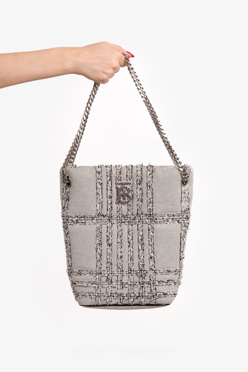 Burberry Grey/Black Canvas Small Needle Punch Lola Bucket Bag