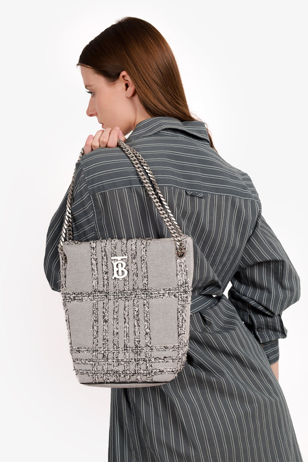 Burberry Grey/Black Canvas Small Needle Punch Lola Bucket Bag