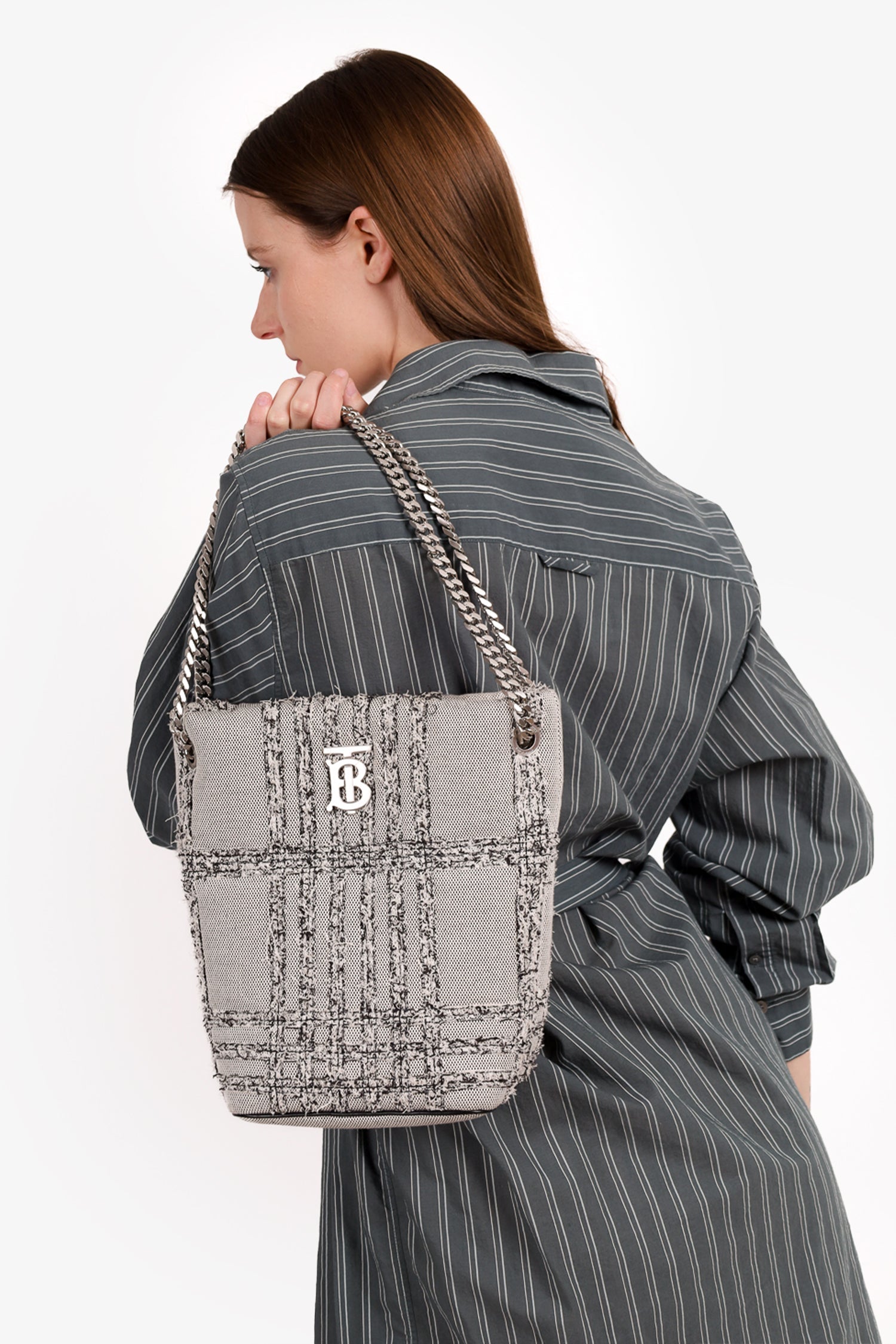 Burberry Grey/Black Canvas Small Needle Punch Lola Bucket Bag