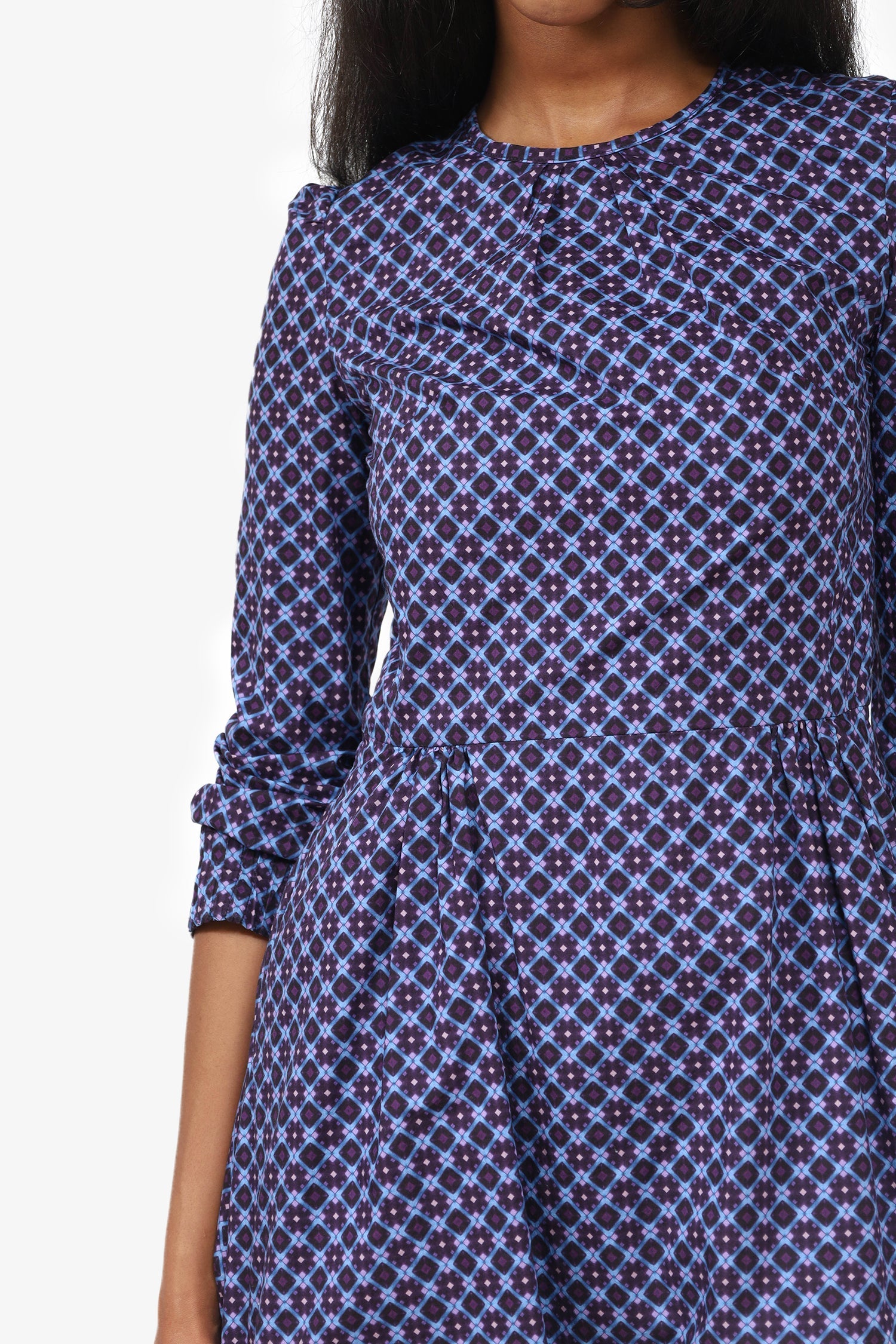 Victoria Beckham Blue/Purple Pattern Long-Sleeve Mini Dress Size 2